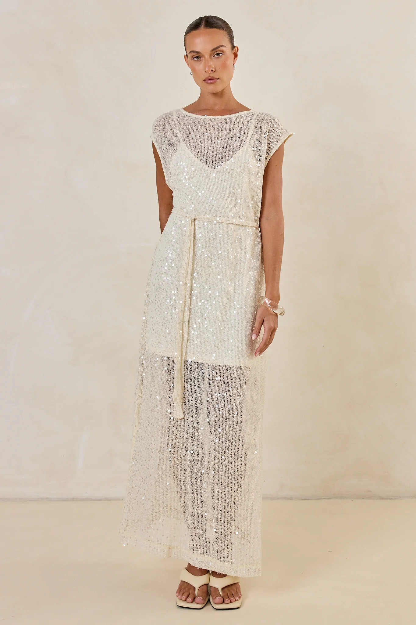Alba Sequin Knit Midi Dress (Cream) - Image 5