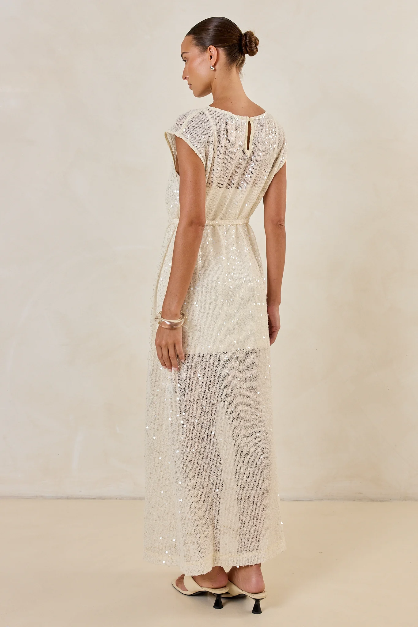 Alba Sequin Knit Midi Dress (Cream) - Image 9