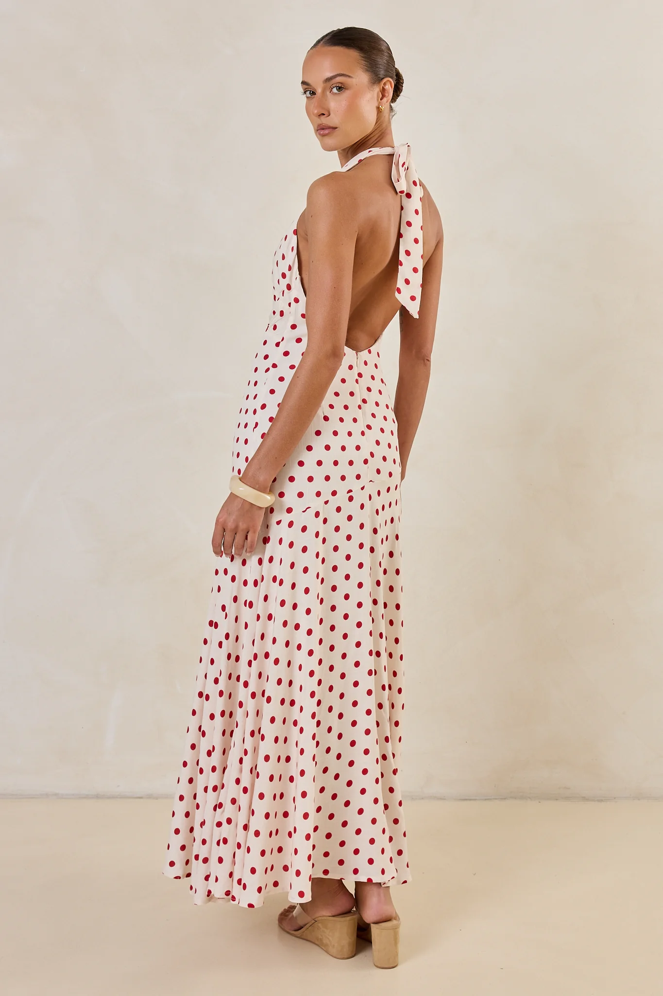 Amelie Halter Maxi Dress (Cream/Red Polka) - Image 10