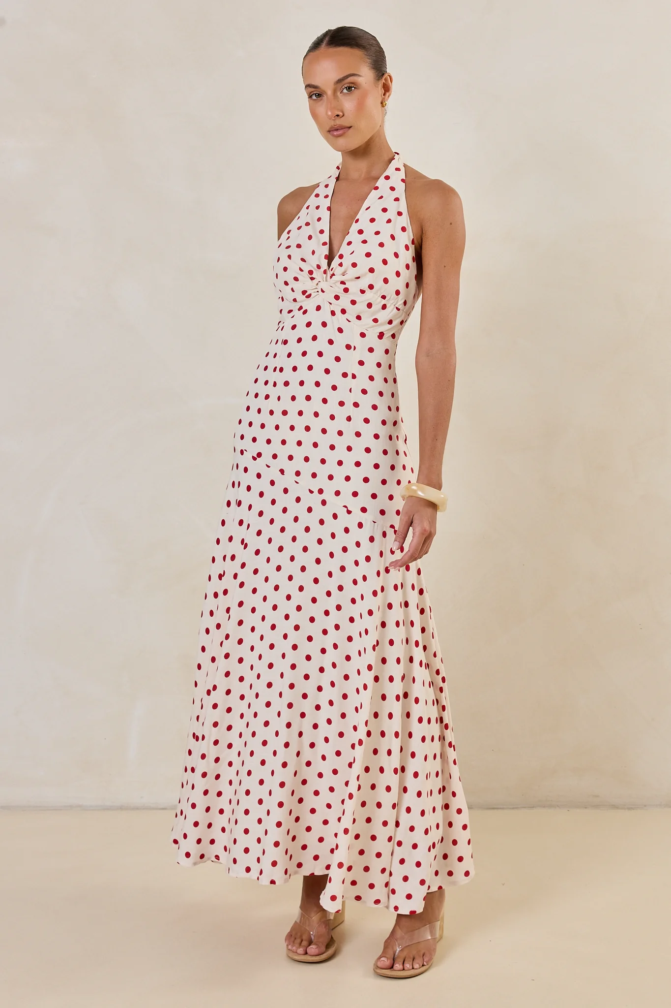 Amelie Halter Maxi Dress (Cream/Red Polka) - Image 6