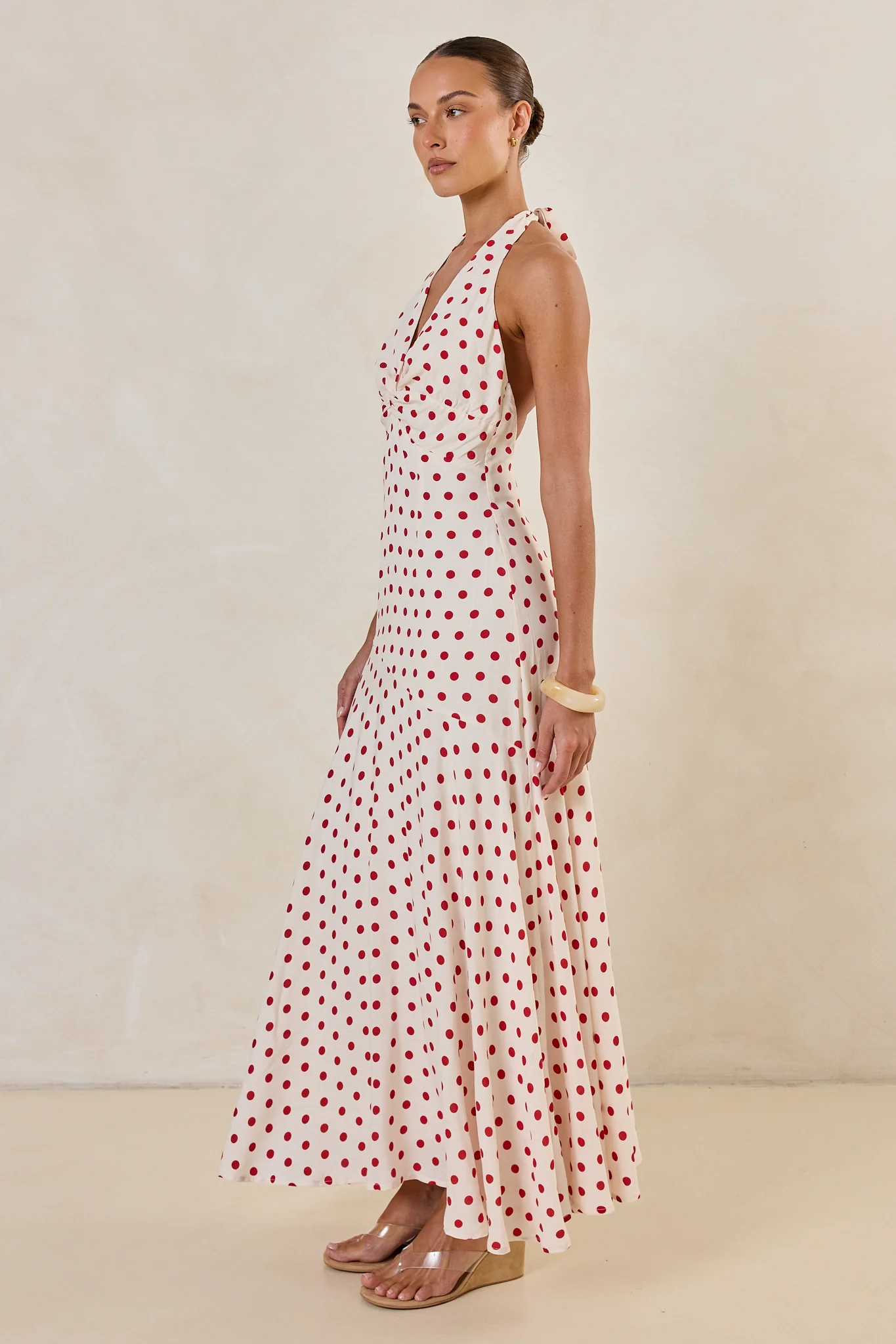 Amelie Halter Maxi Dress (Cream/Red Polka) - Image 7