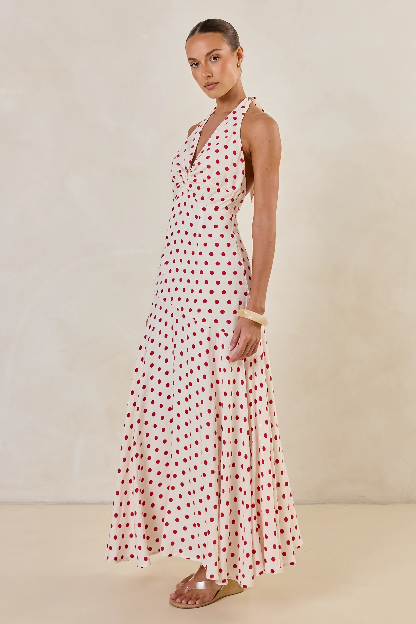 Amelie Halter Maxi Dress (Cream/Red Polka) - Image 8