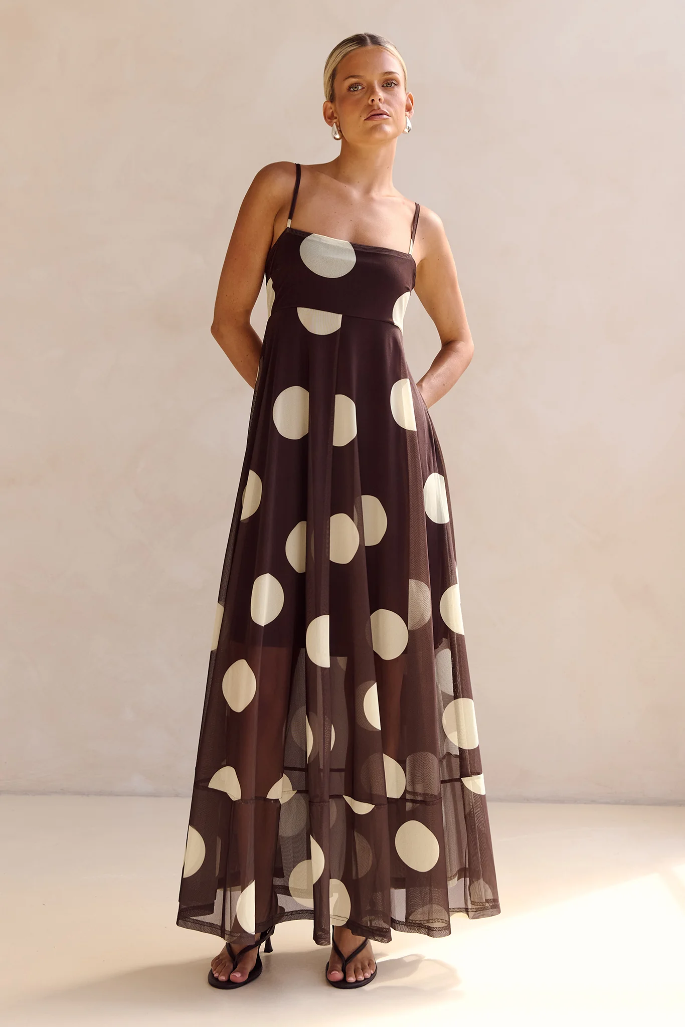 Blair Maxi Dress (Chocolate/Yellow Polka) - Image 3