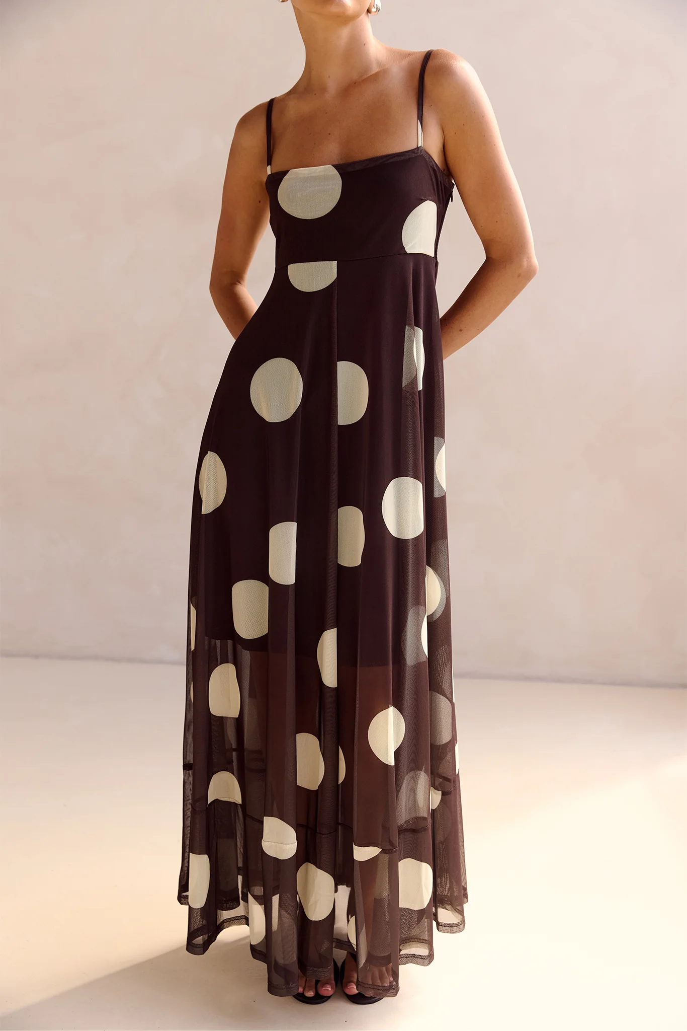 Blair Maxi Dress (Chocolate/Yellow Polka) - Image 4
