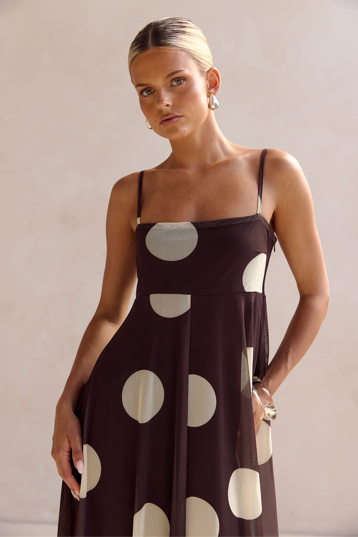 Blair Maxi Dress (Chocolate/Yellow Polka) - Image 5