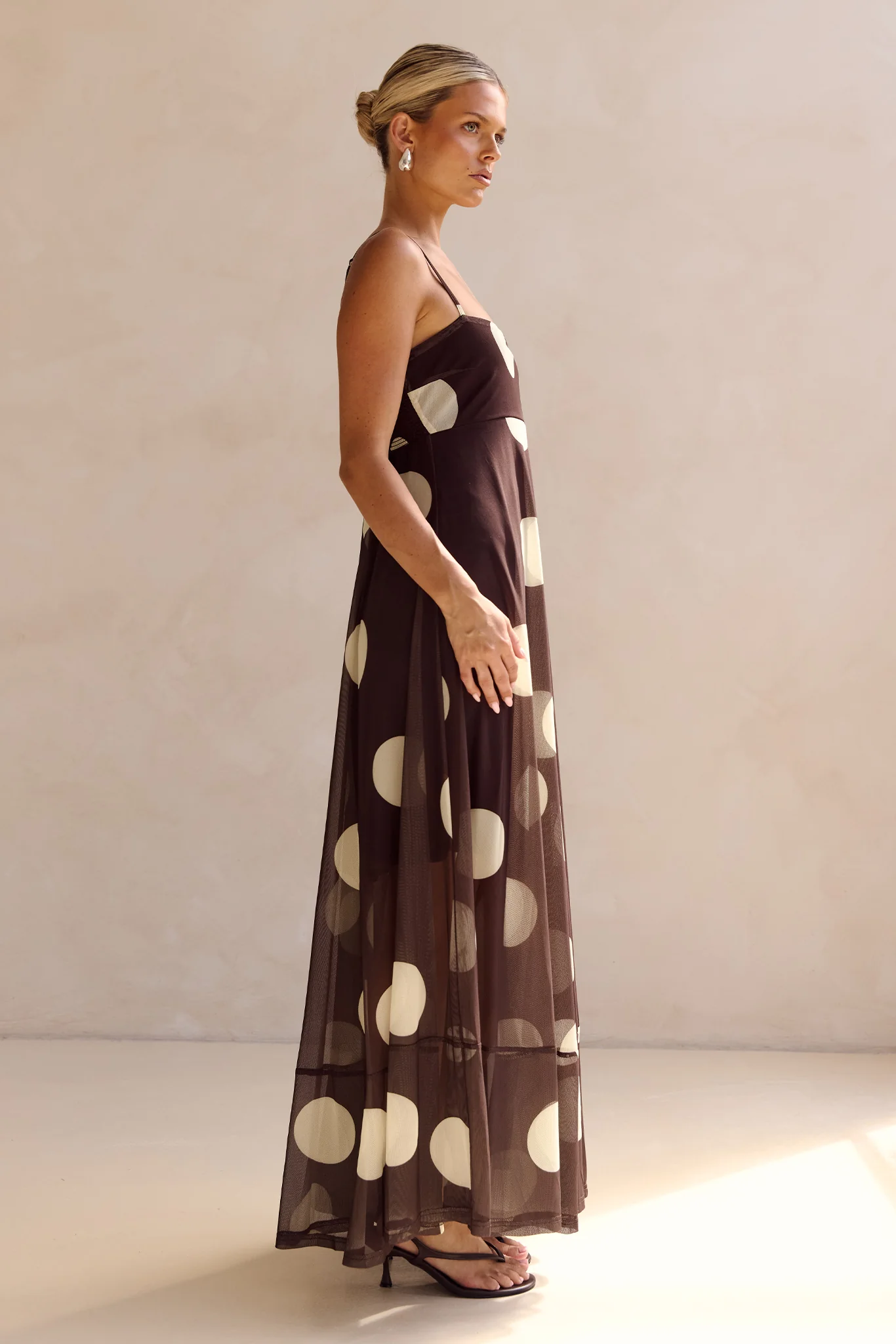 Blair Maxi Dress (Chocolate/Yellow Polka) - Image 6
