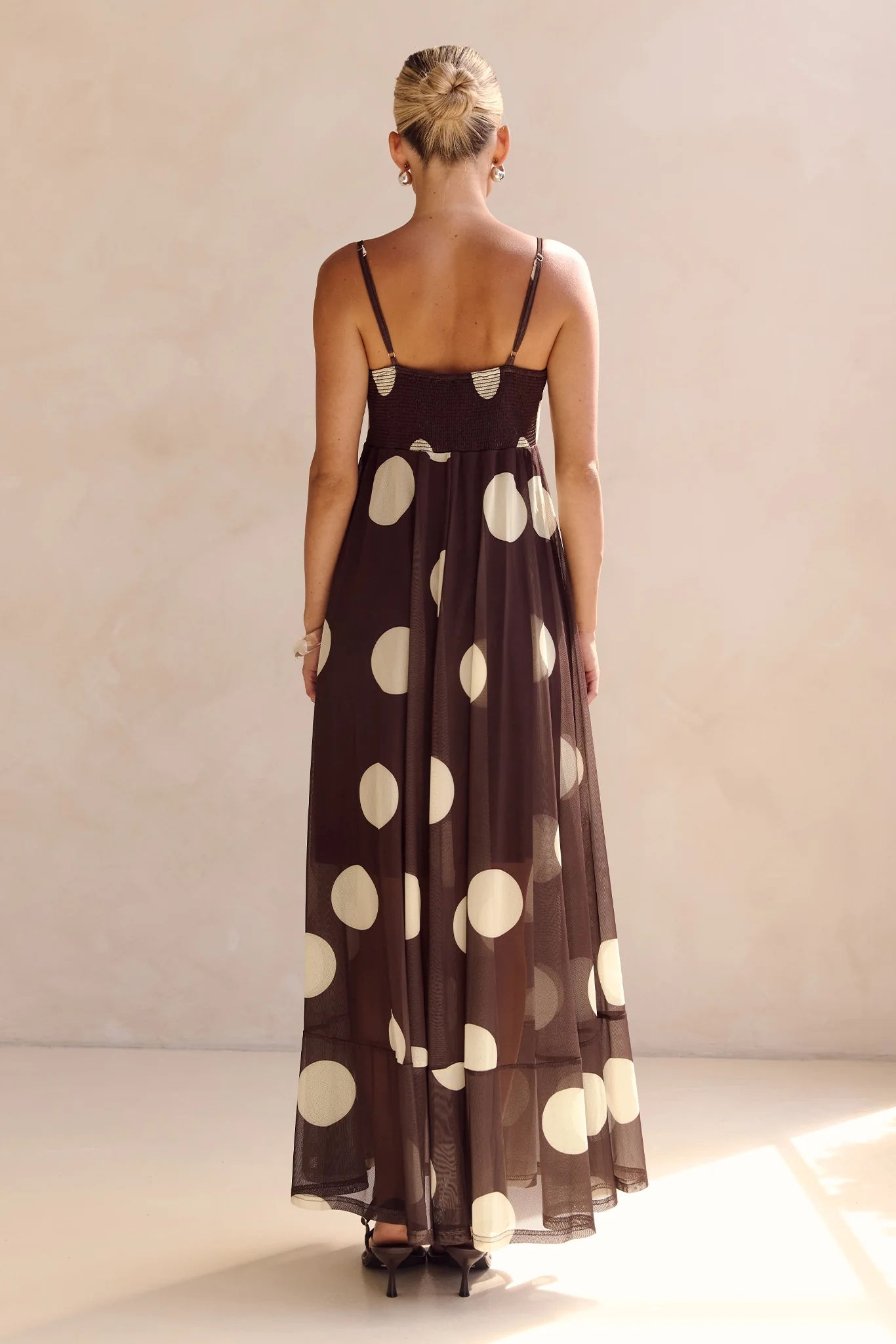 Blair Maxi Dress (Chocolate/Yellow Polka) - Image 7