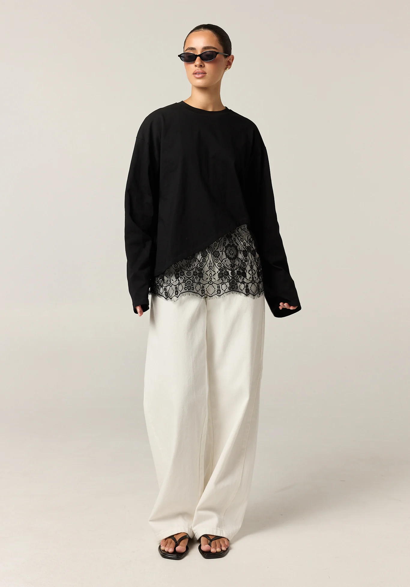 Cleo Lace Long Sleeve Tee (Black)
