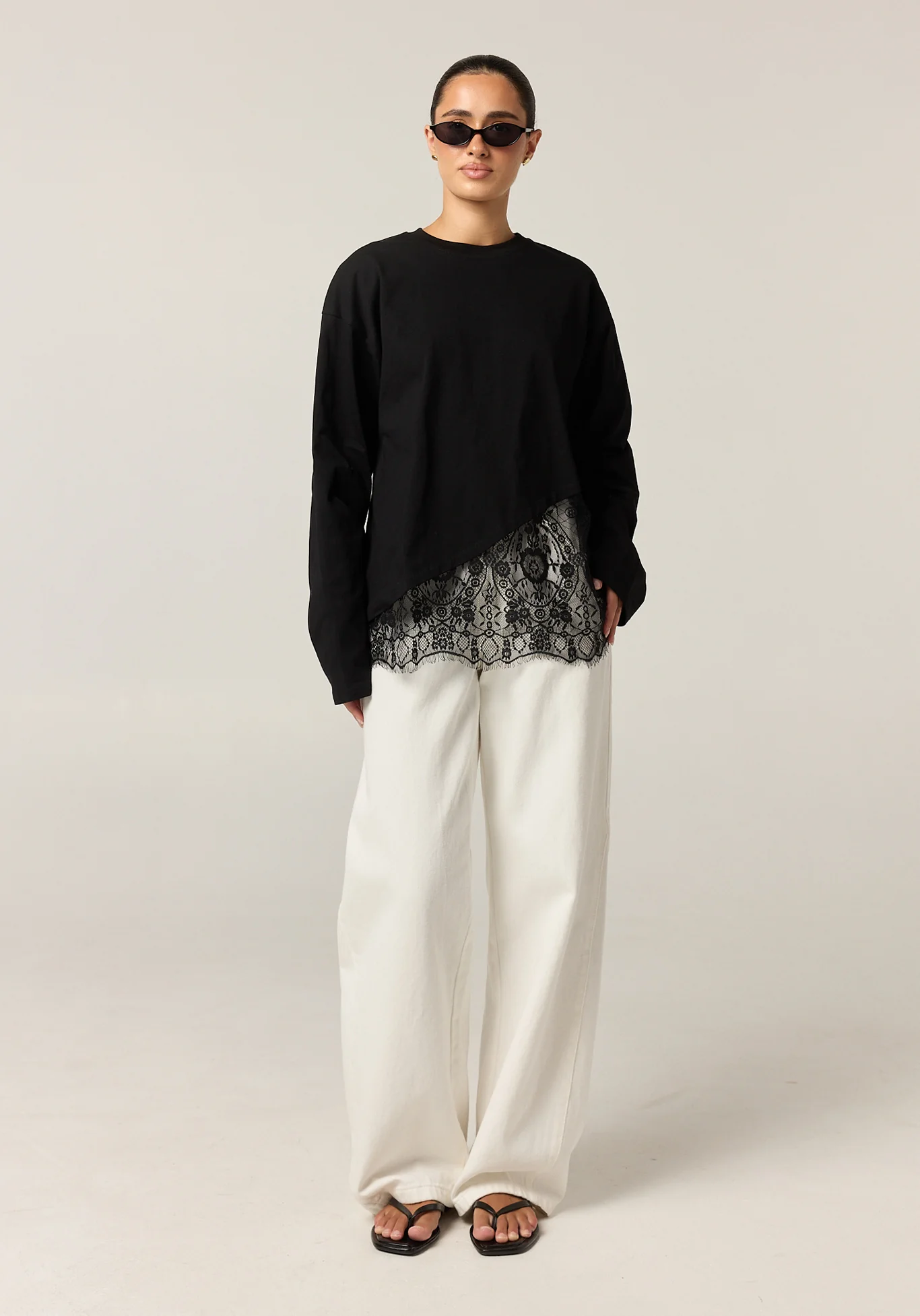 Cleo Lace Long Sleeve Tee (Black) - Image 4