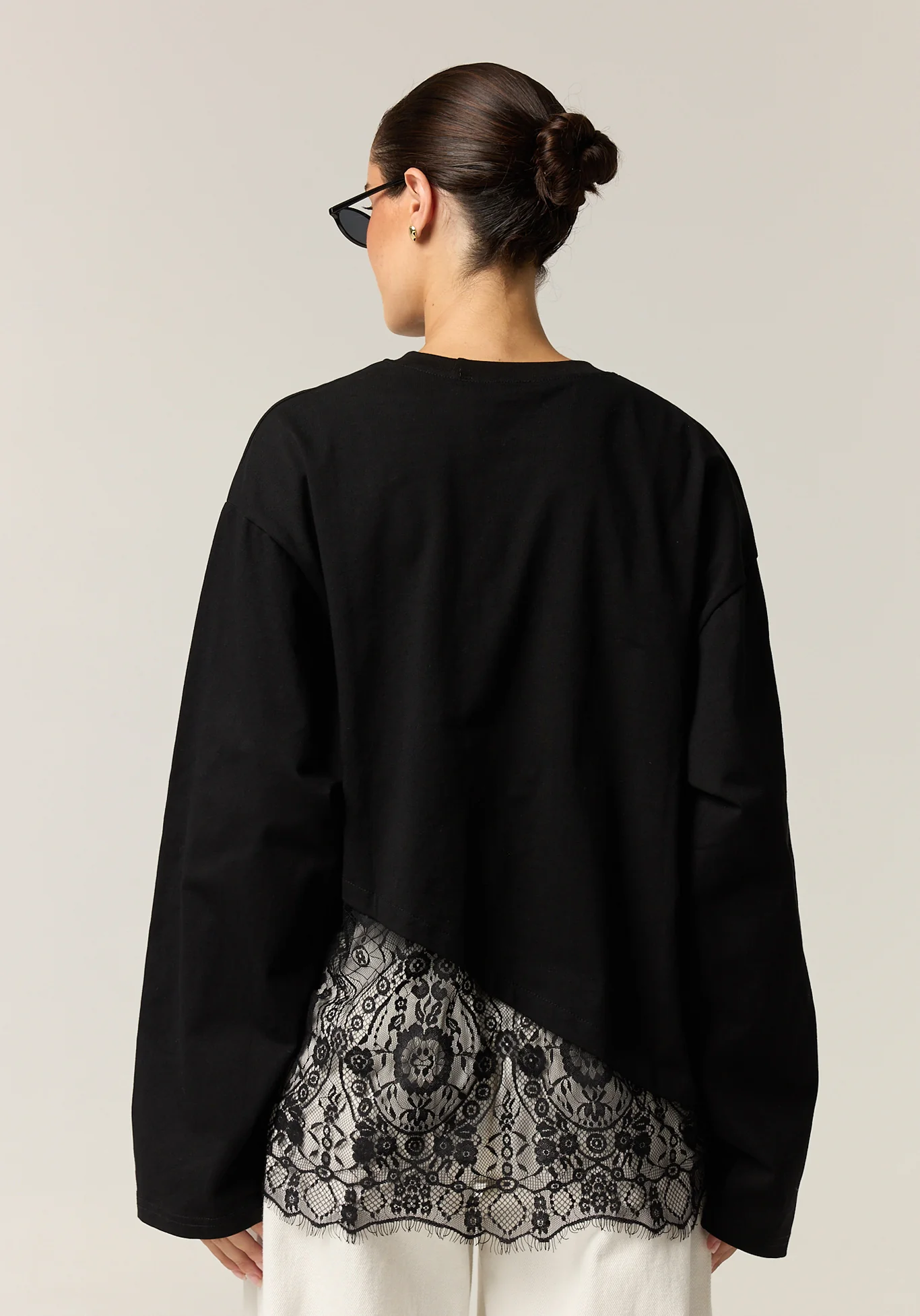 Cleo Lace Long Sleeve Tee (Black) - Image 6