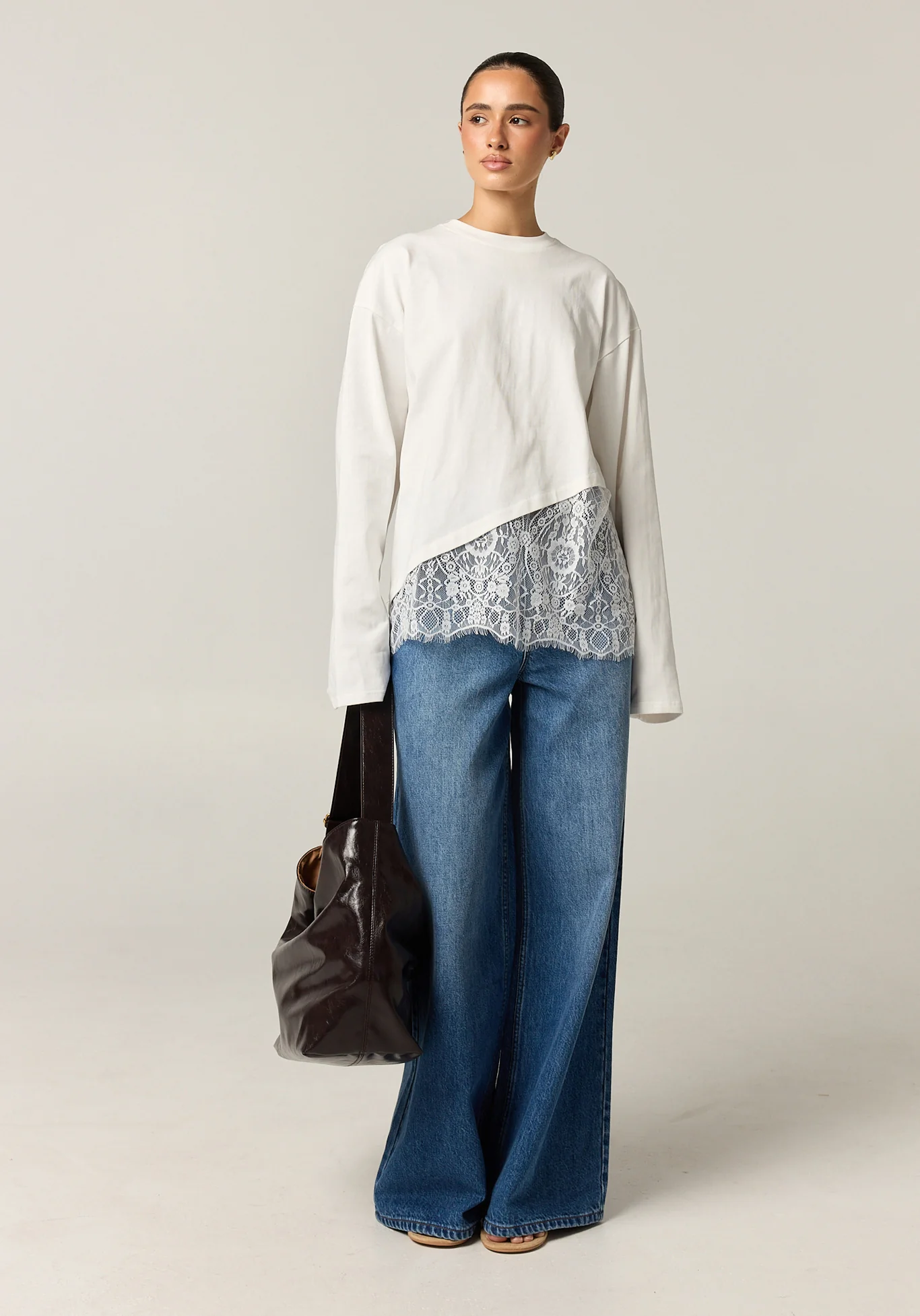Cleo Lace Long Sleeve Tee (White) - Image 2