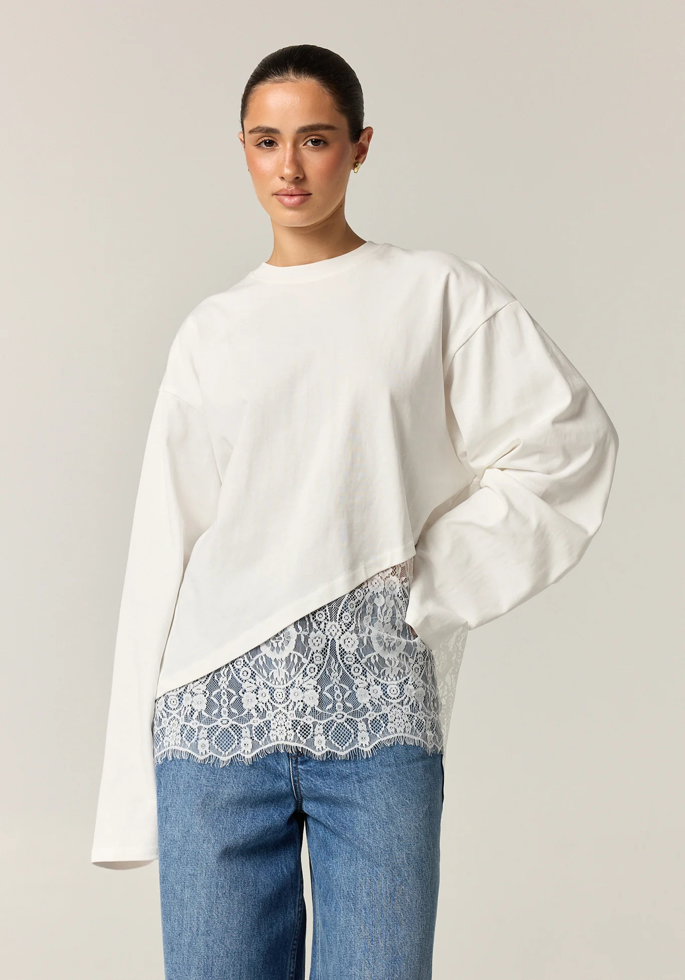 Cleo Lace Long Sleeve Tee (White) - Image 4