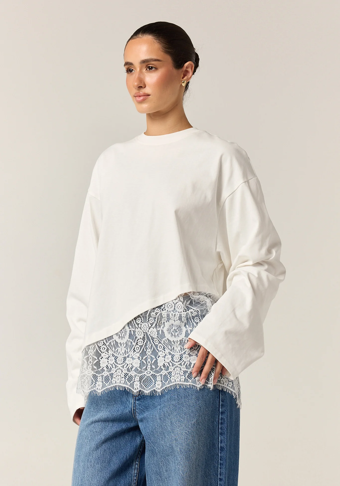 Cleo Lace Long Sleeve Tee (White) - Image 5