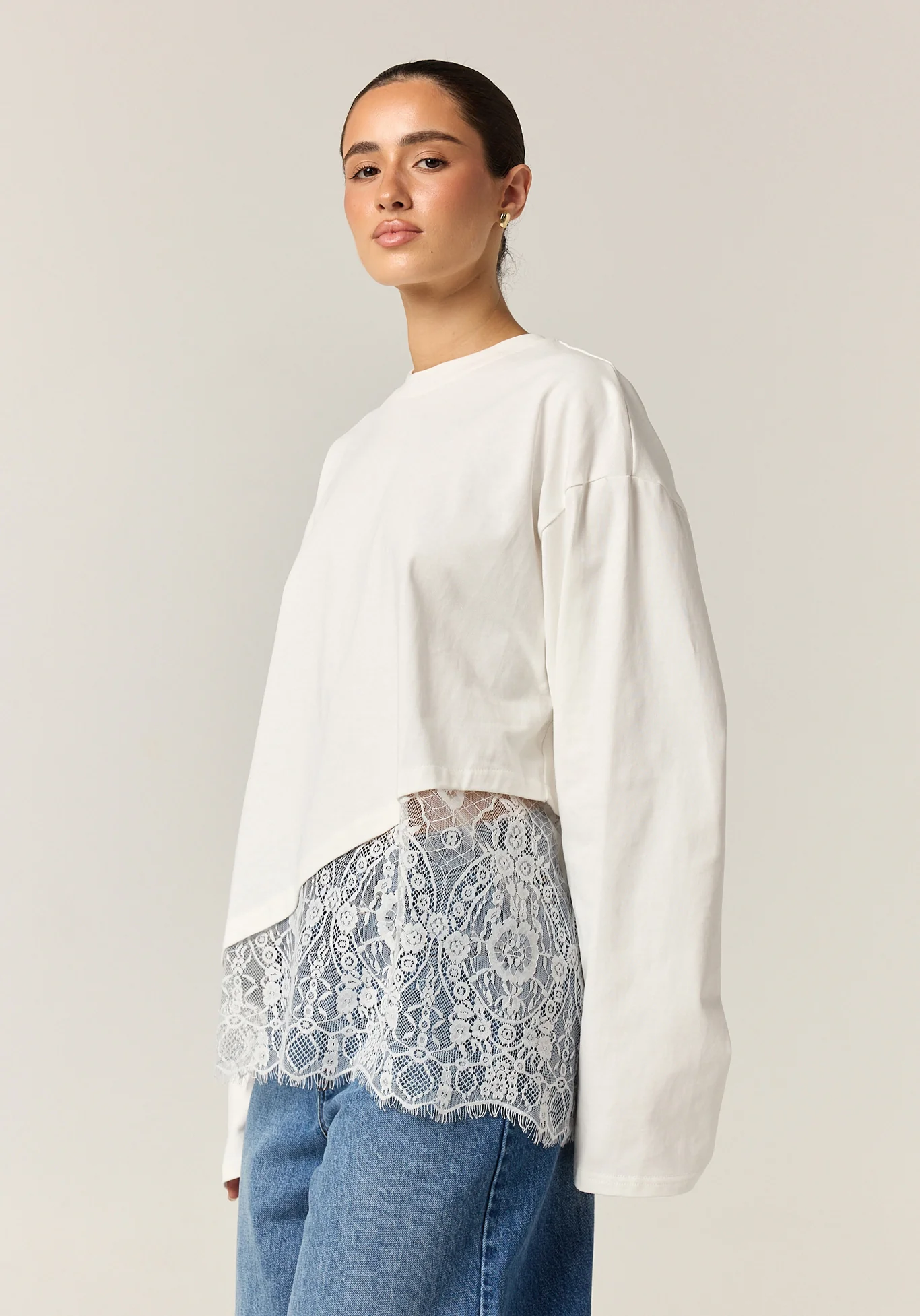 Cleo Lace Long Sleeve Tee (White) - Image 6