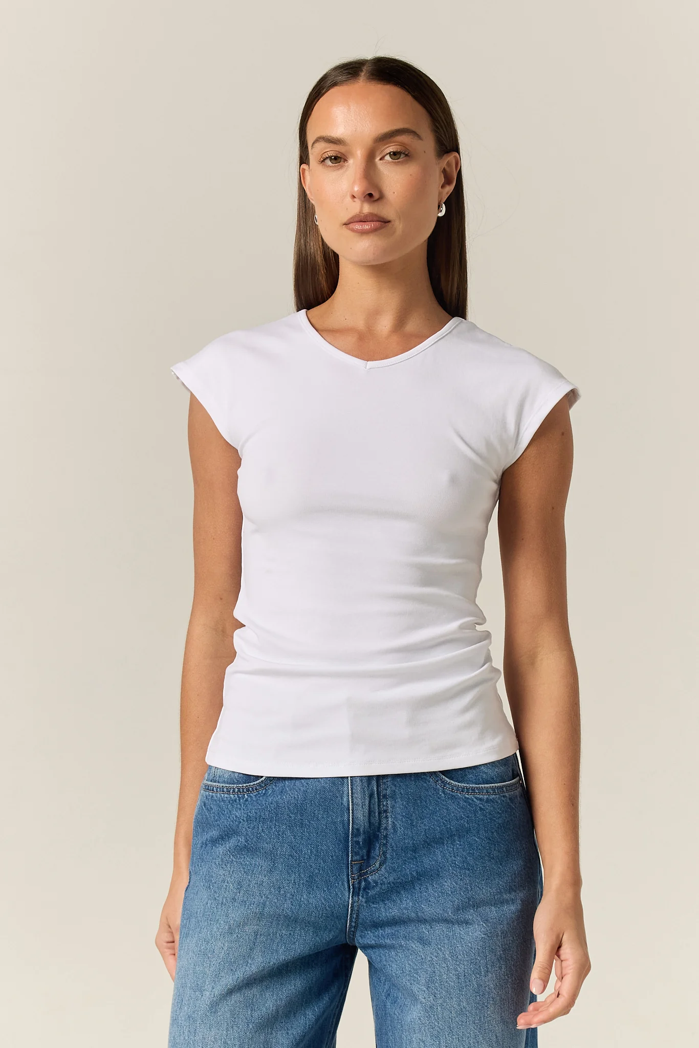 Darcy V Neck Baby Tee (White) - Image 3