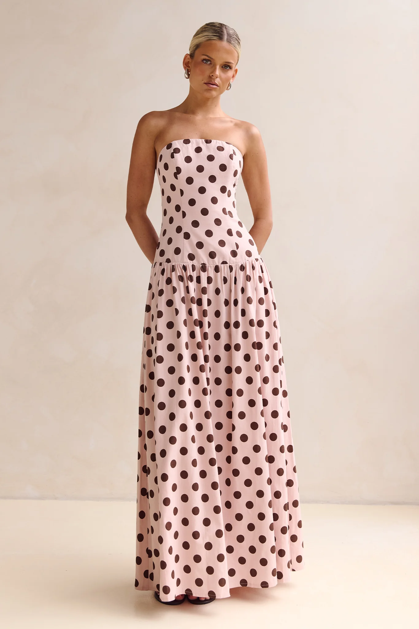 Davina Maxi Dress (Pink/Choc Polka) - Image 4