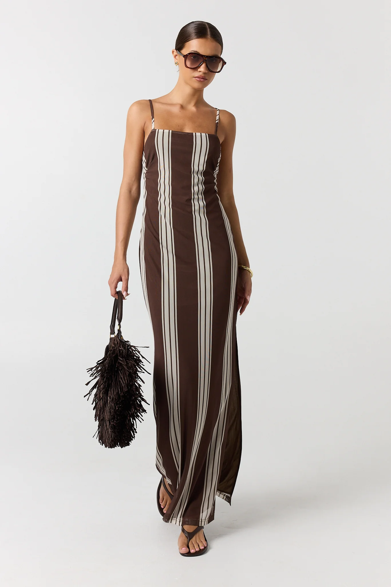 Demi Maxi Dress (Choc/Beige Stripe)