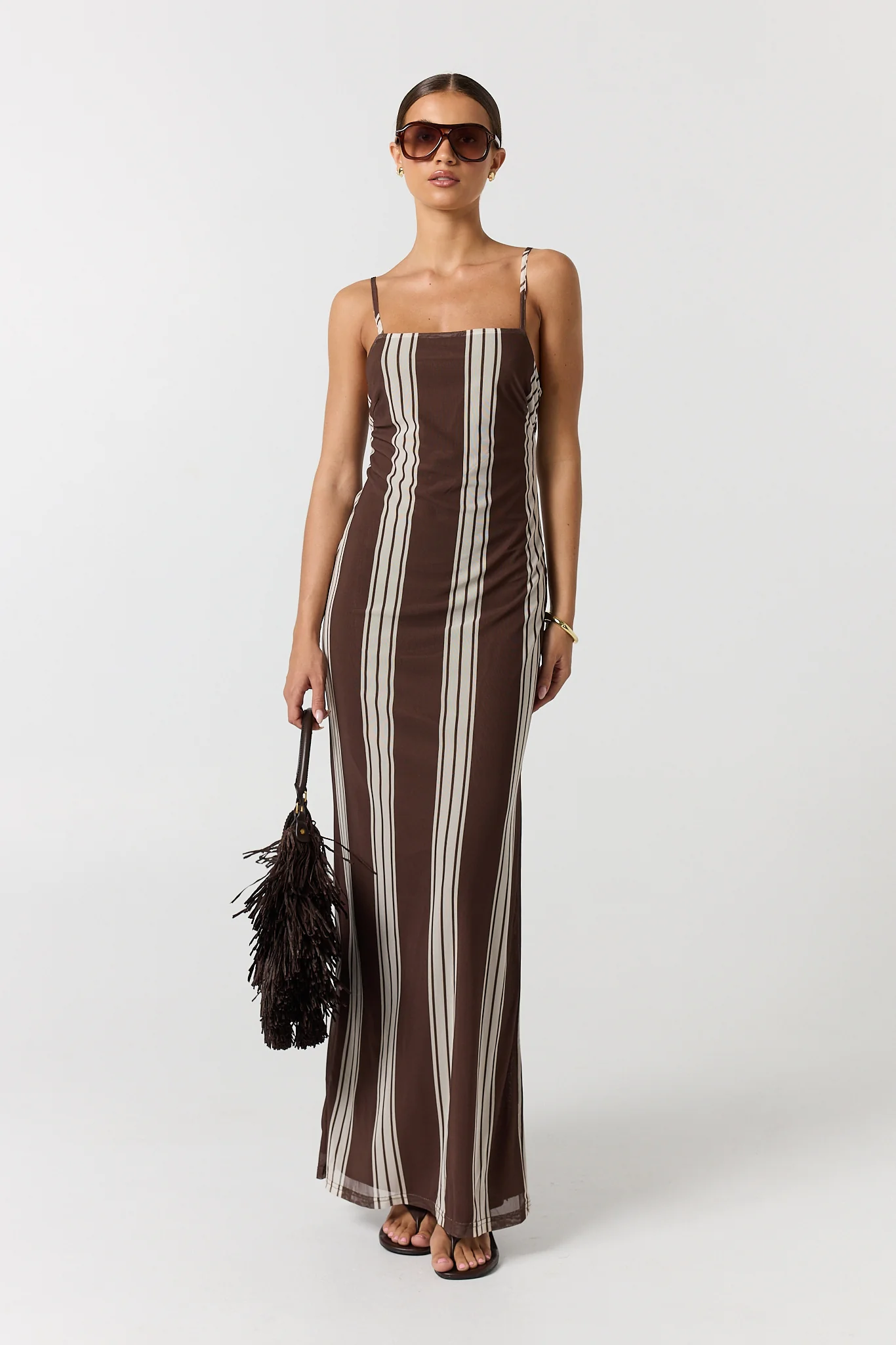 Demi Maxi Dress (Choc/Beige Stripe) - Image 2