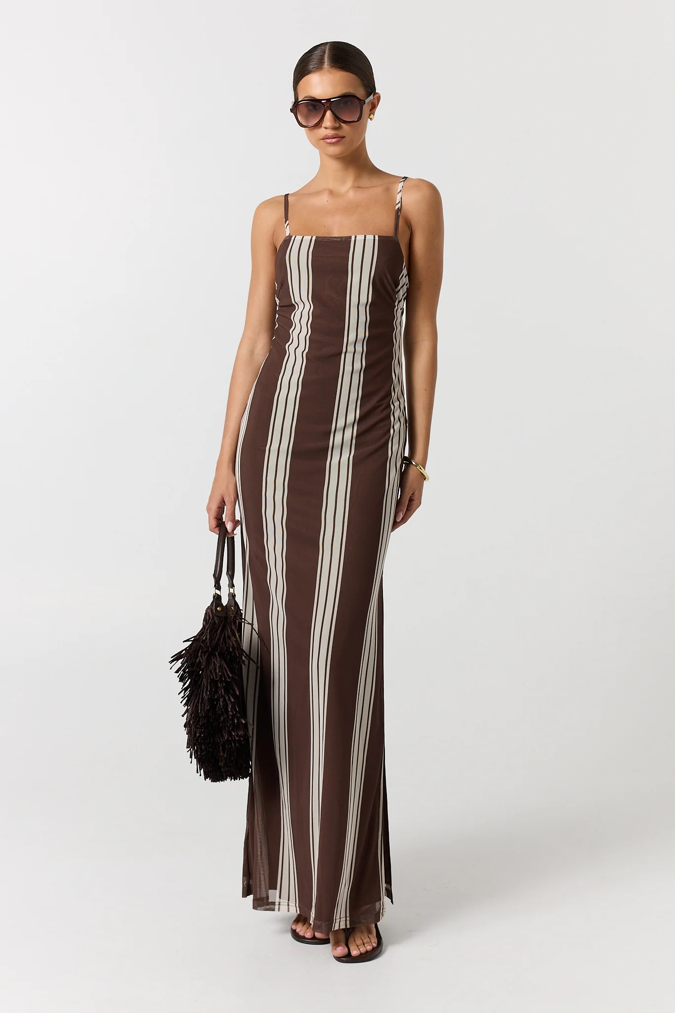 Demi Maxi Dress (Choc/Beige Stripe) - Image 3
