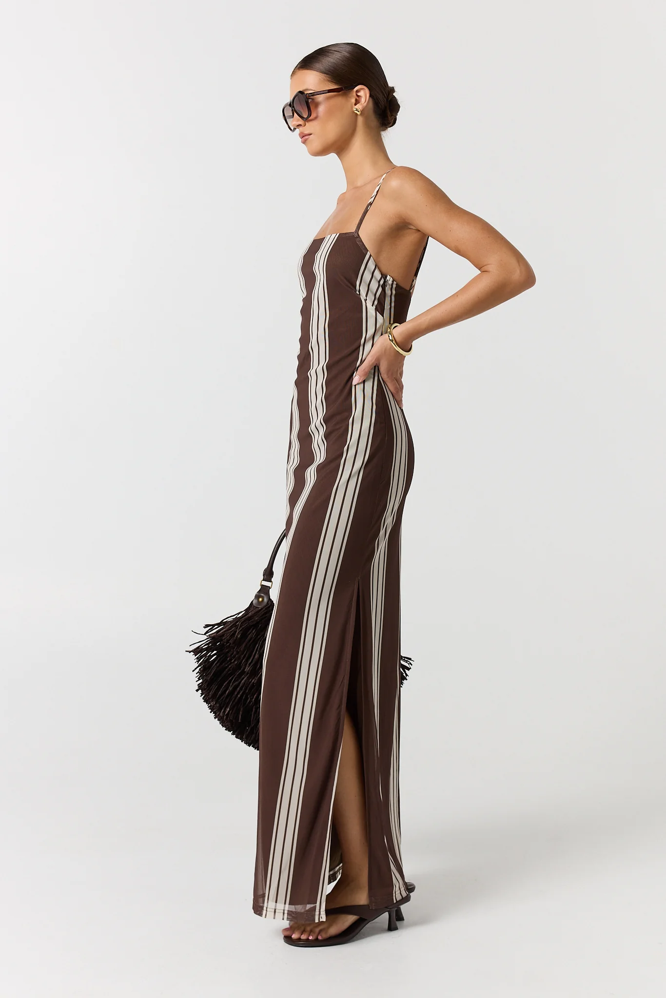 Demi Maxi Dress (Choc/Beige Stripe) - Image 4