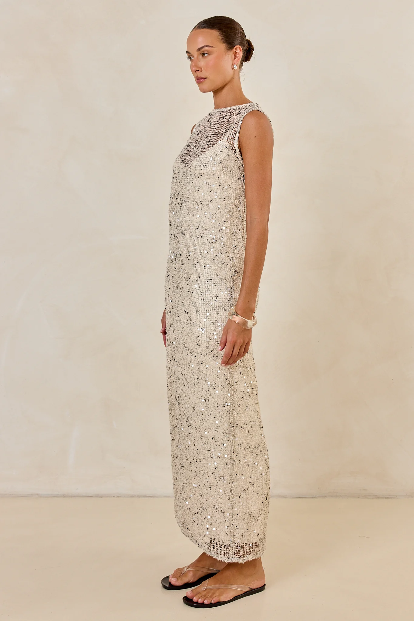 Edela Sequin Maxi Dress (Beige) - Image 4