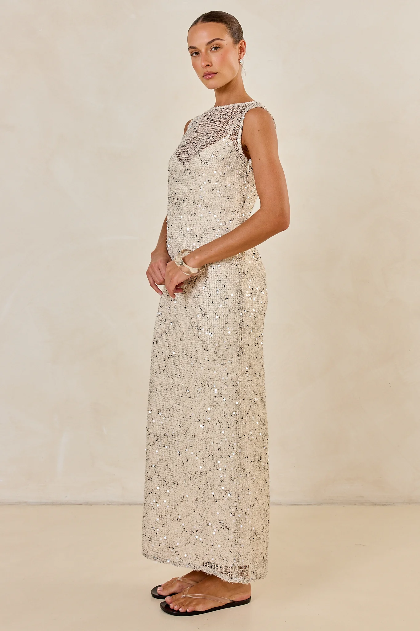 Edela Sequin Maxi Dress (Beige) - Image 5
