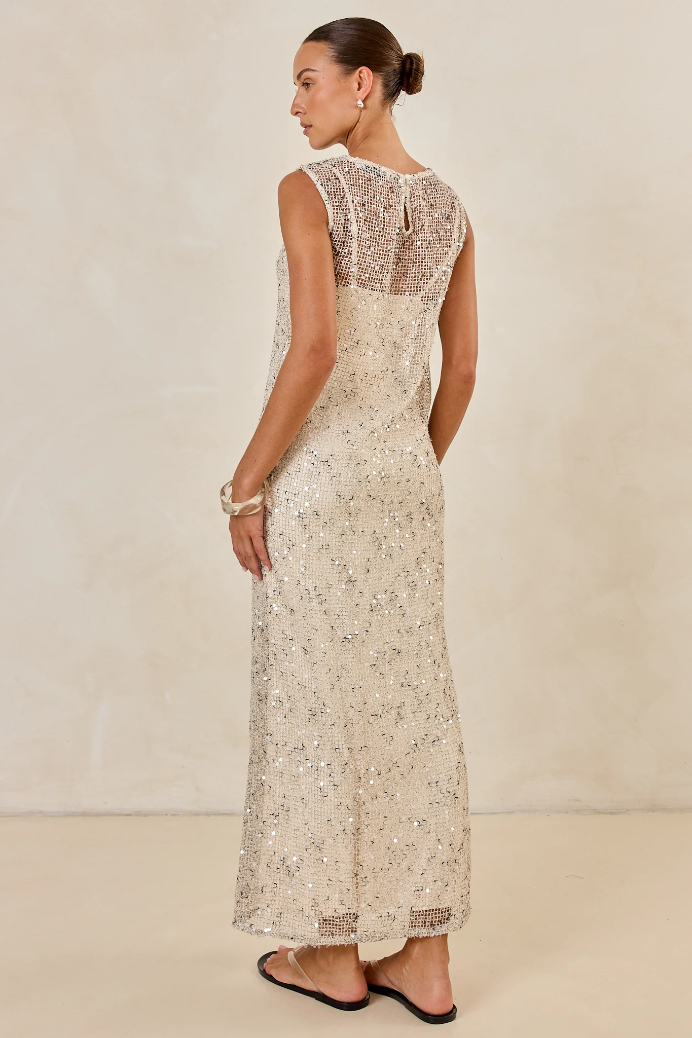 Edela Sequin Maxi Dress (Beige) - Image 6