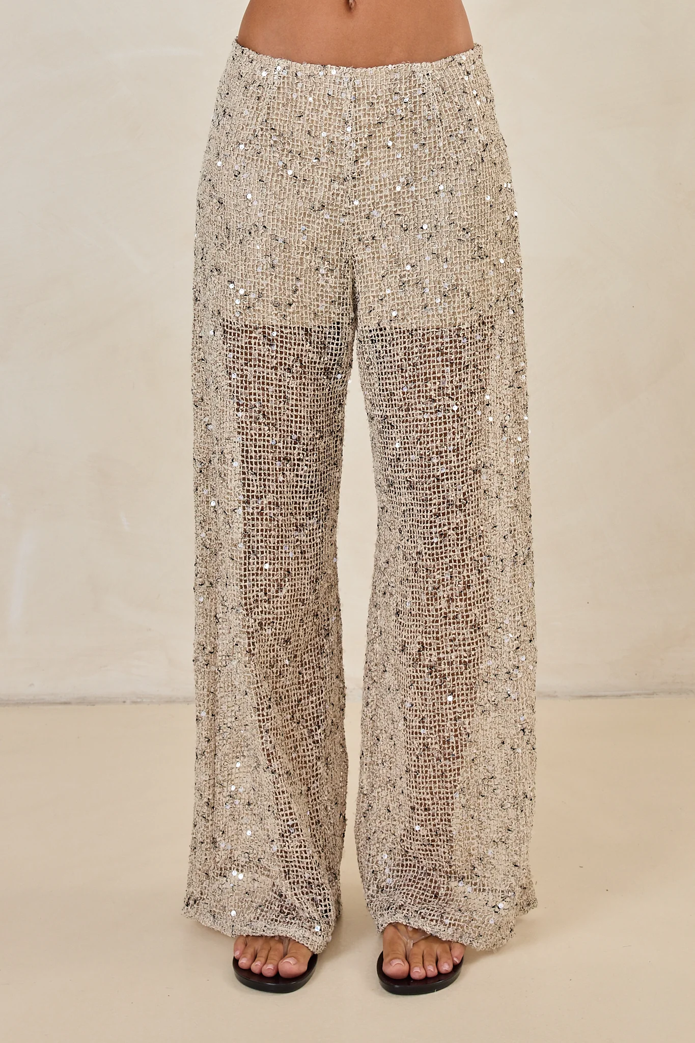 Edela Wide Leg Sequin Pant (Beige) - Image 3
