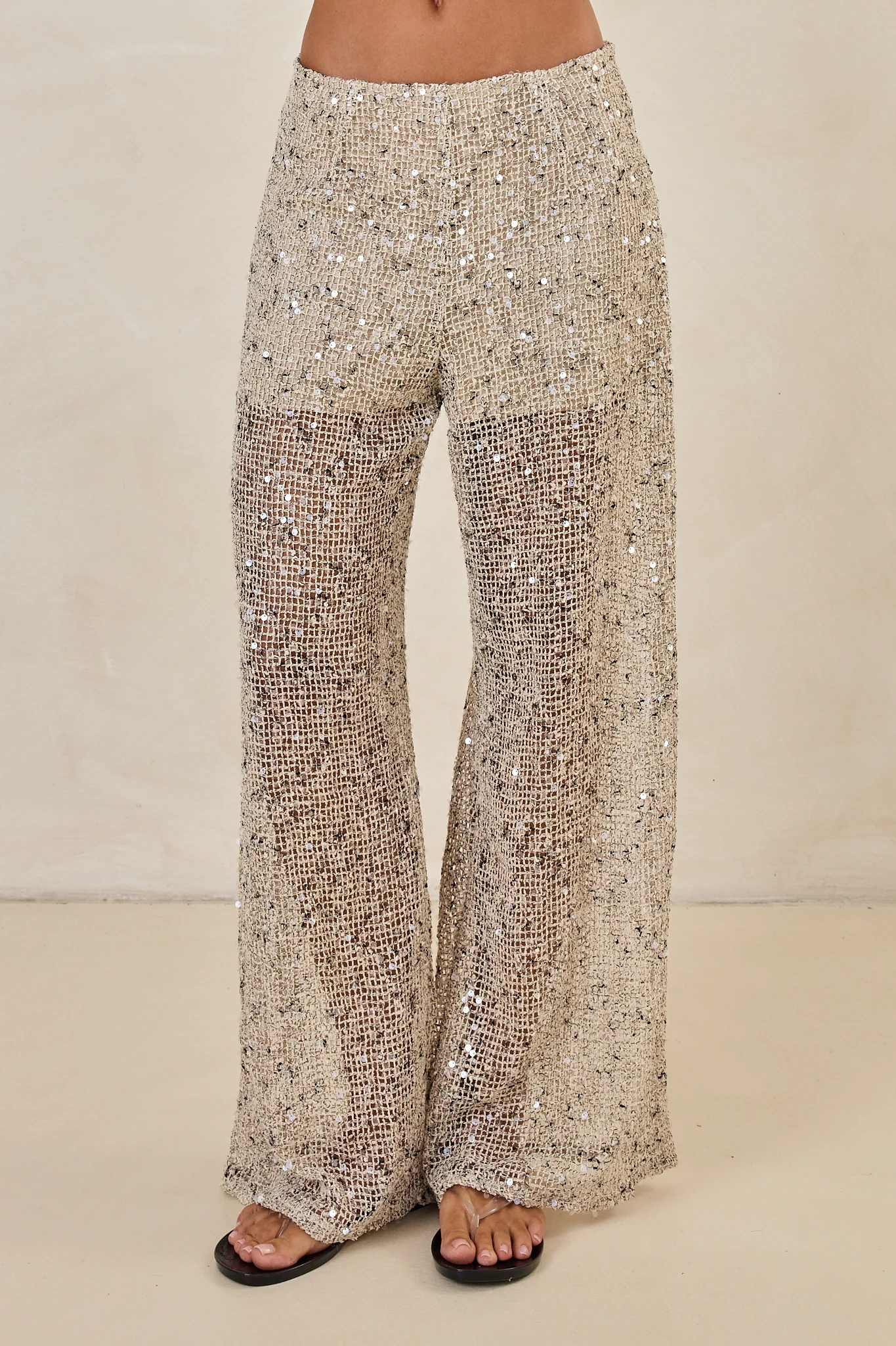 Edela Wide Leg Sequin Pant (Beige) - Image 4