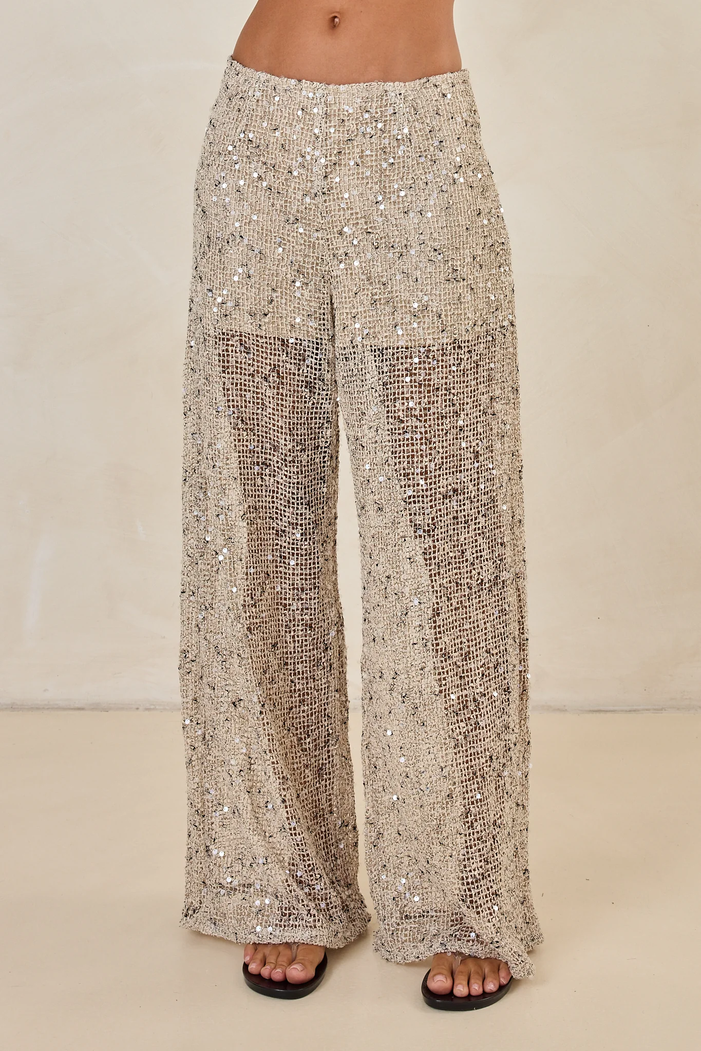 Edela Wide Leg Sequin Pant (Beige) - Image 5