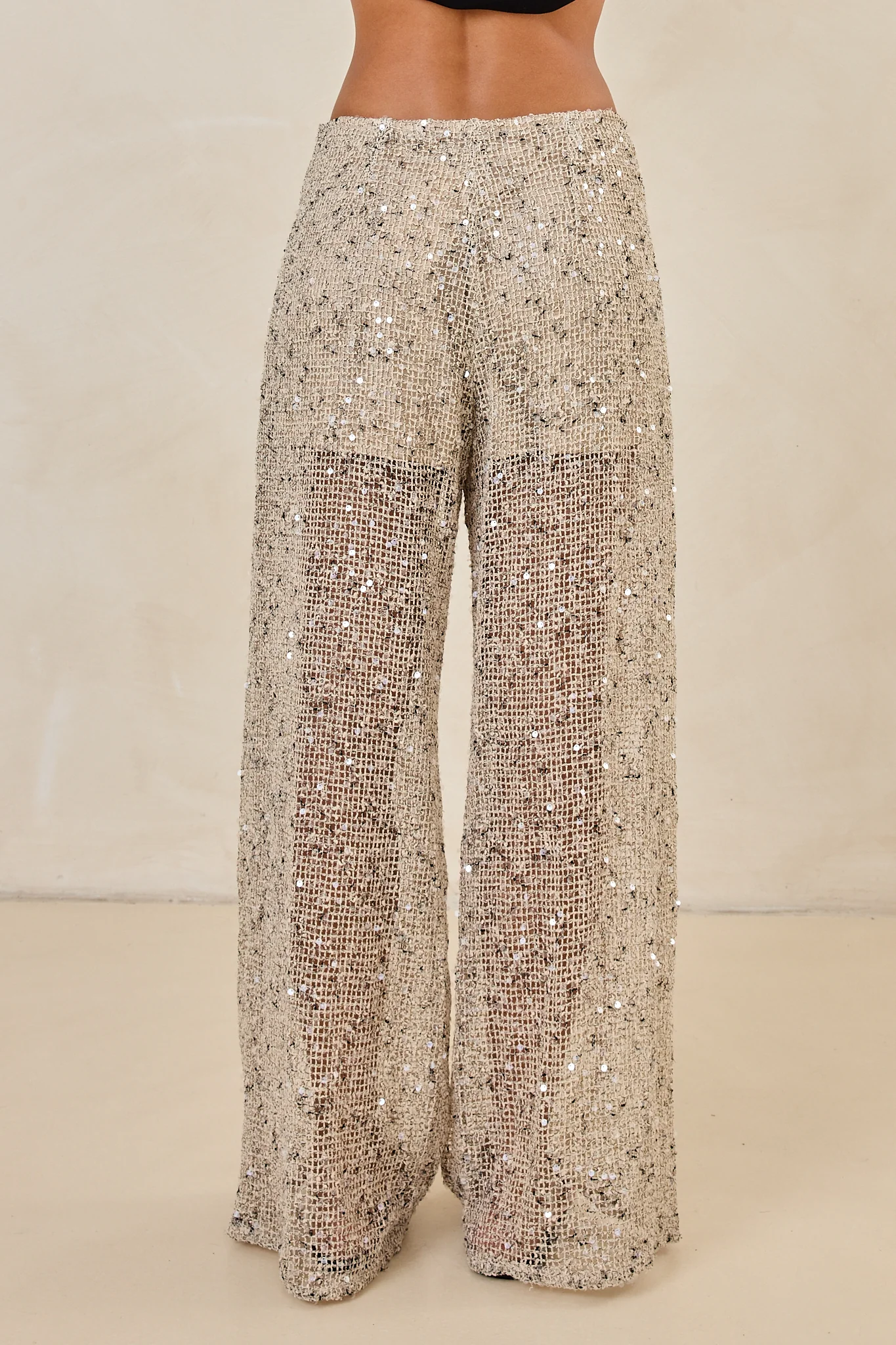 Edela Wide Leg Sequin Pant (Beige) - Image 7