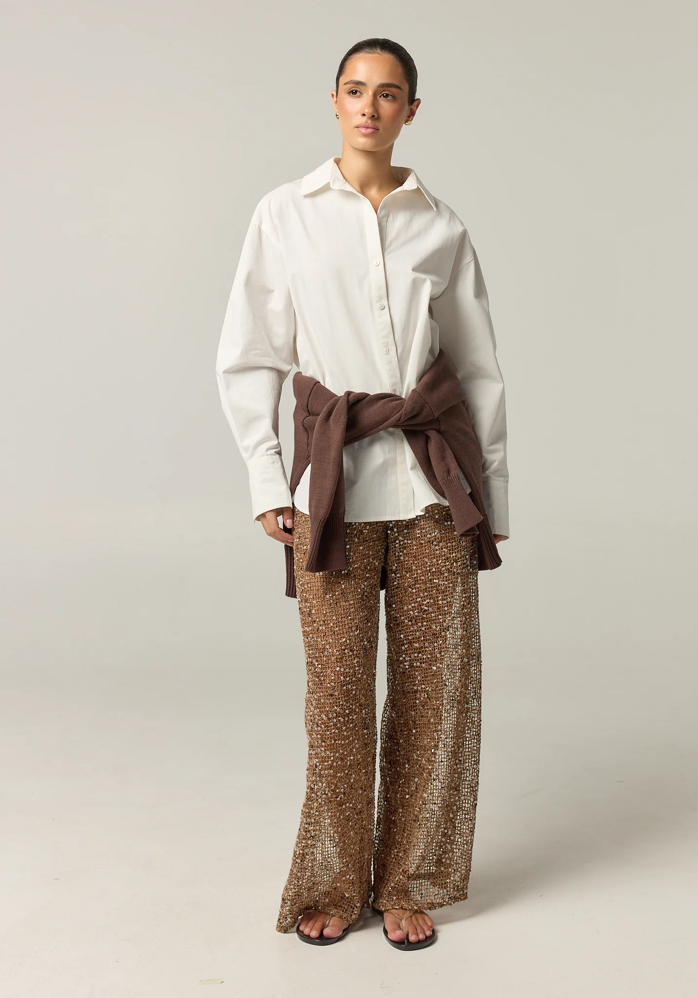 Edela Wide Leg Sequin Pant (Chocolate) - Image 2