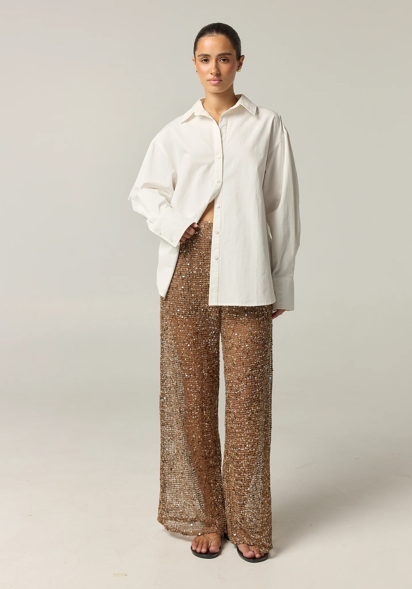 Edela Wide Leg Sequin Pant (Chocolate) - Image 3