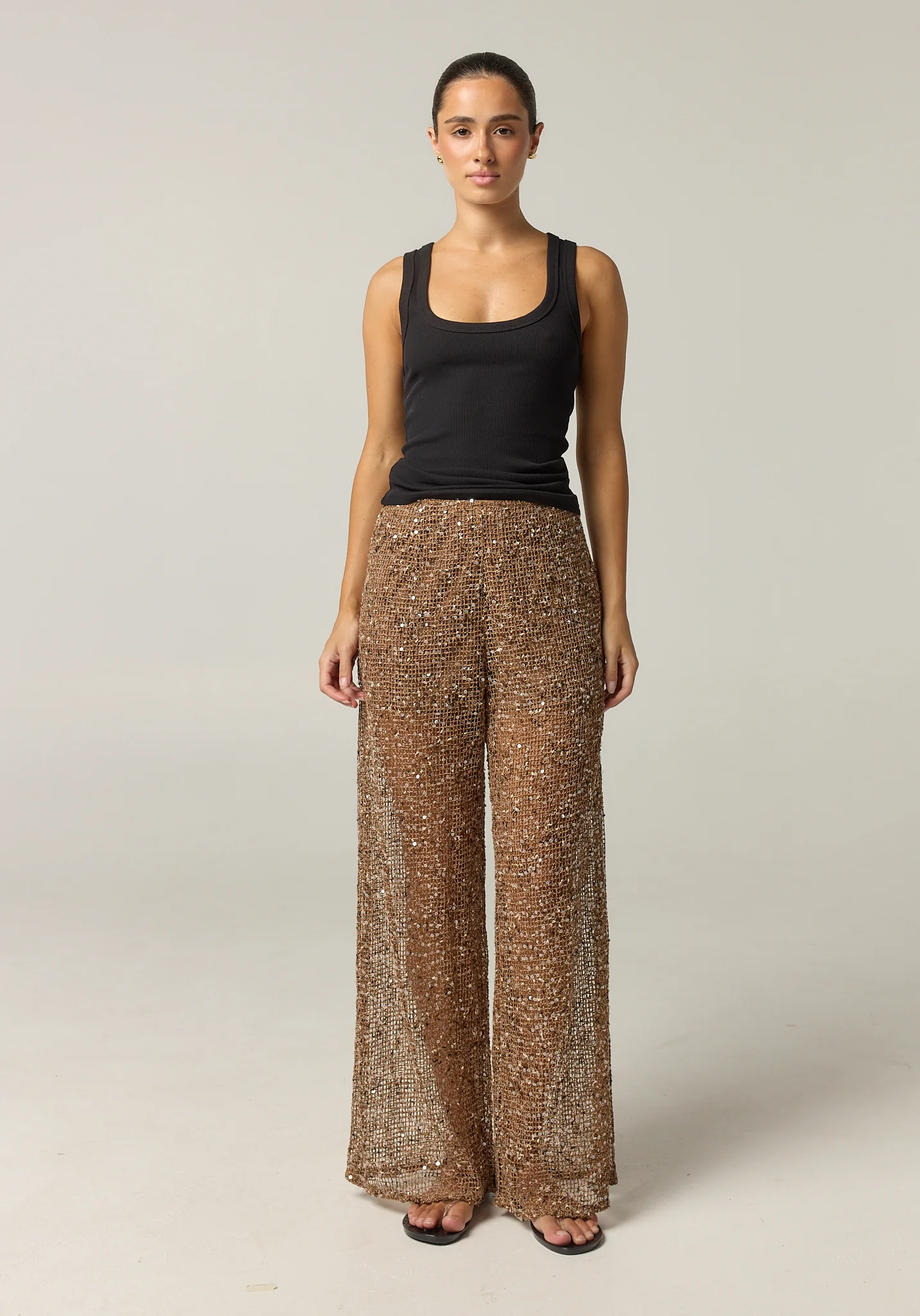 Edela Wide Leg Sequin Pant (Chocolate) - Image 4