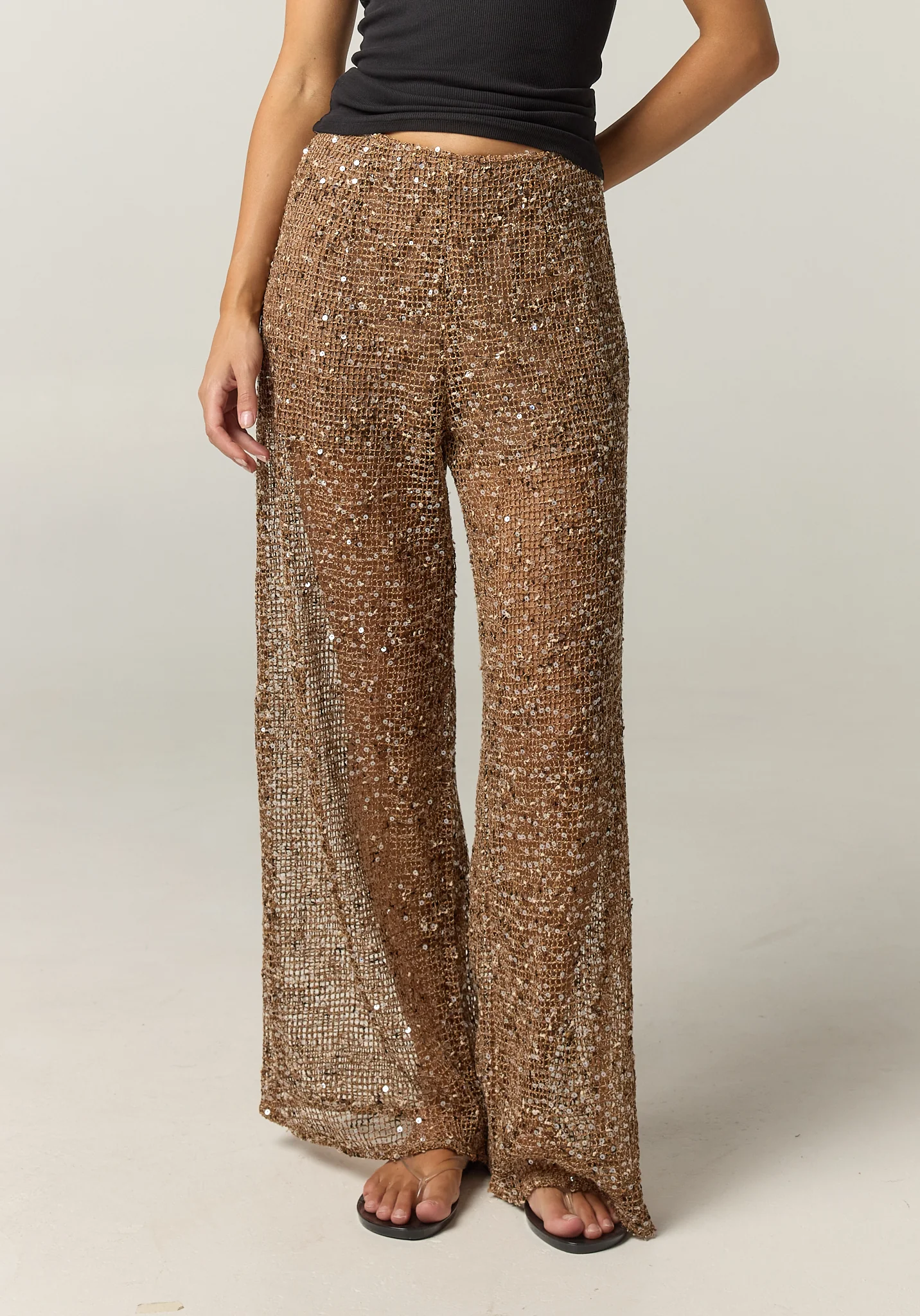 Edela Wide Leg Sequin Pant (Chocolate) - Image 5
