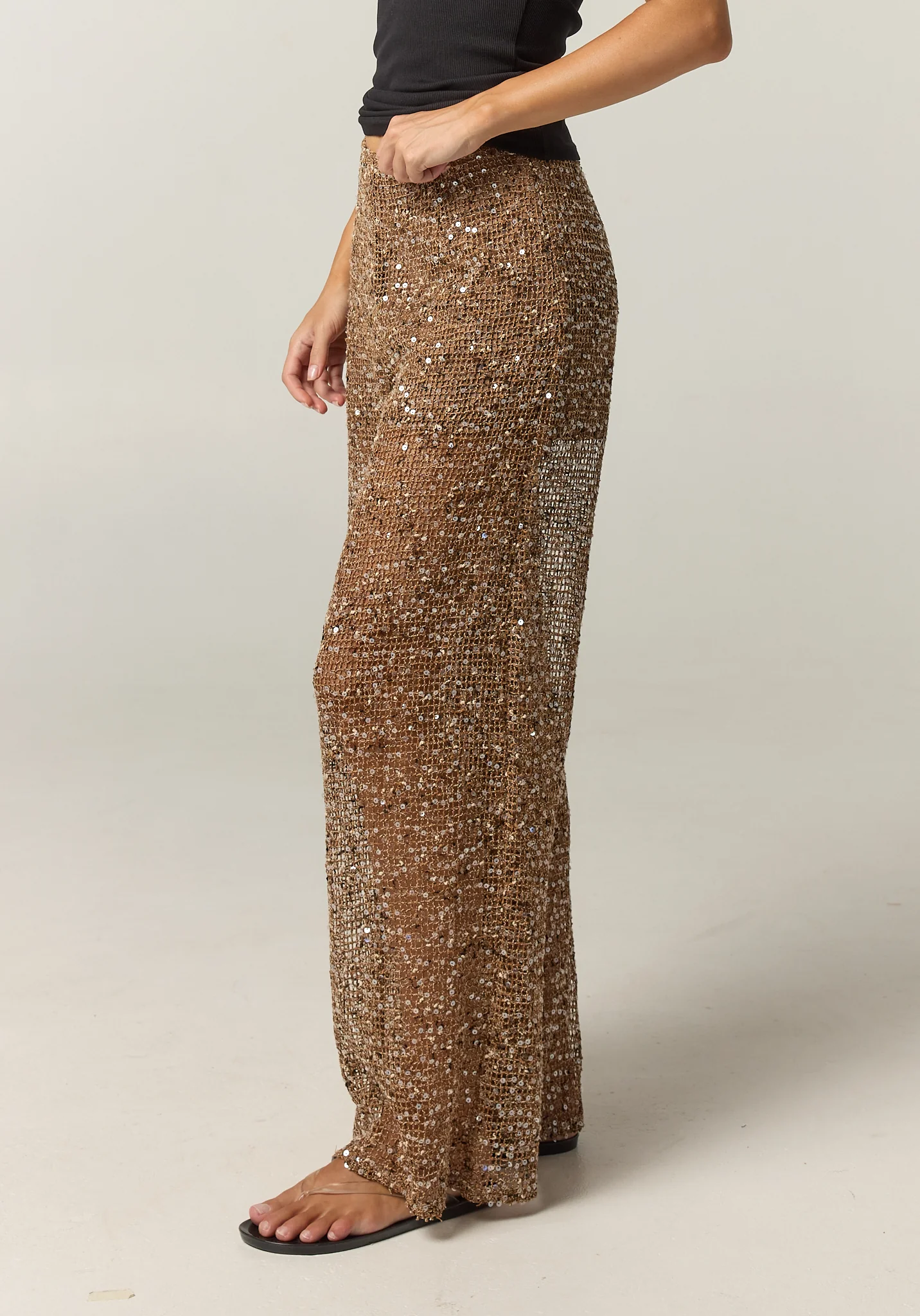 Edela Wide Leg Sequin Pant (Chocolate) - Image 7