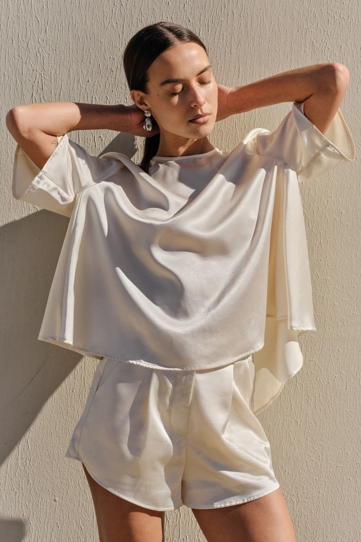 Emmi Satin Tailored Short (Cream) - Image 2