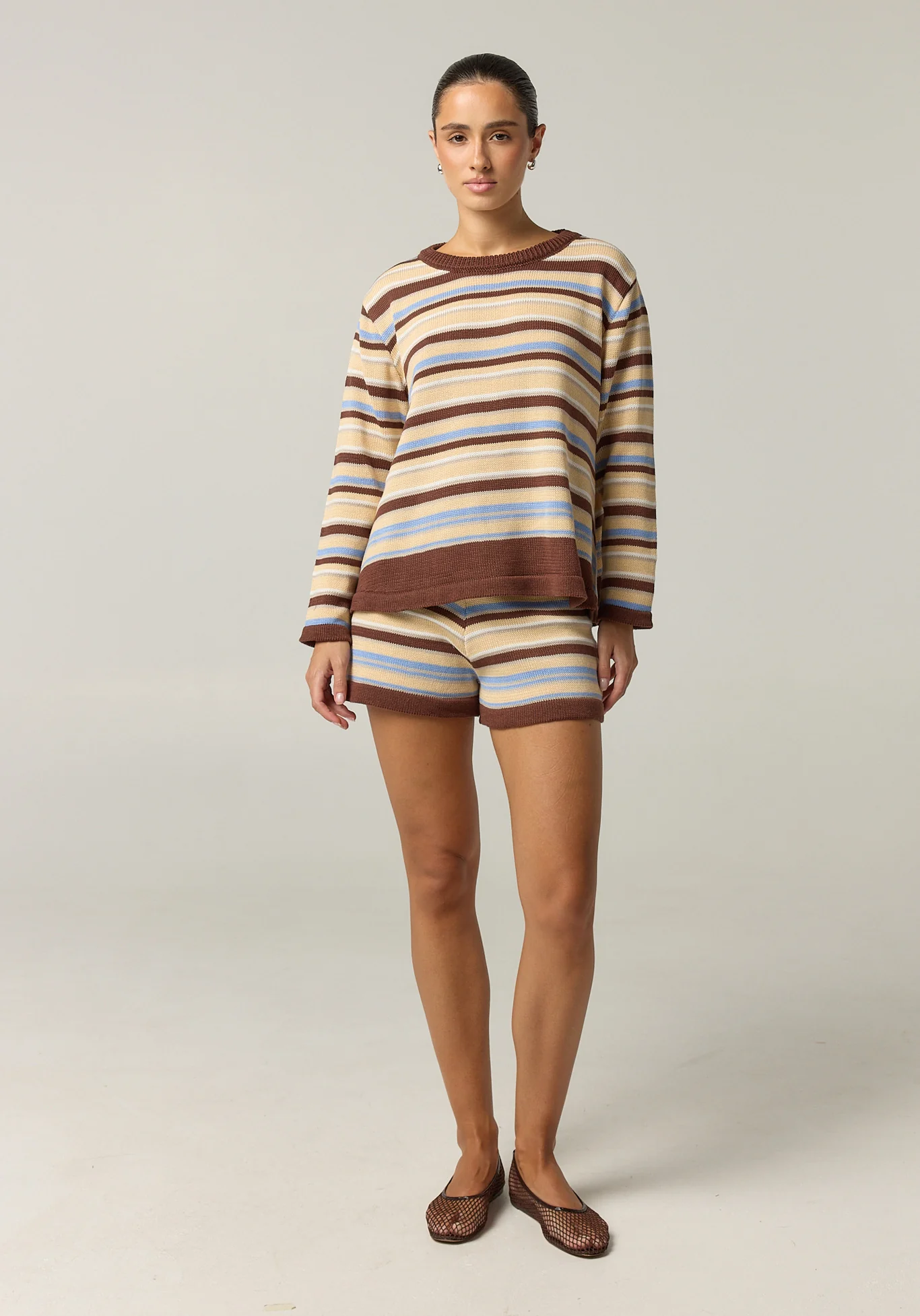 Esme Knit Set (Choc/Beige/Blue Stripe) - Image 2