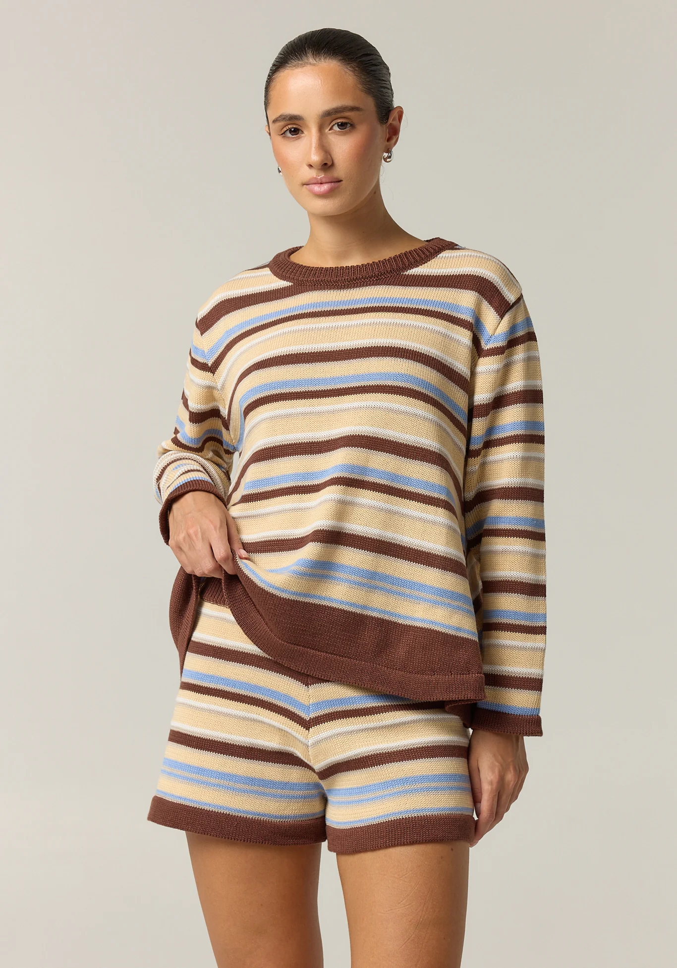 Esme Knit Set (Choc/Beige/Blue Stripe) - Image 3