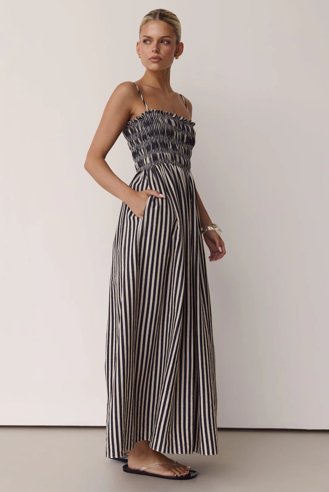 Estelle Maxi Dress 2.0 (Black/Beige Stripe) - Image 8