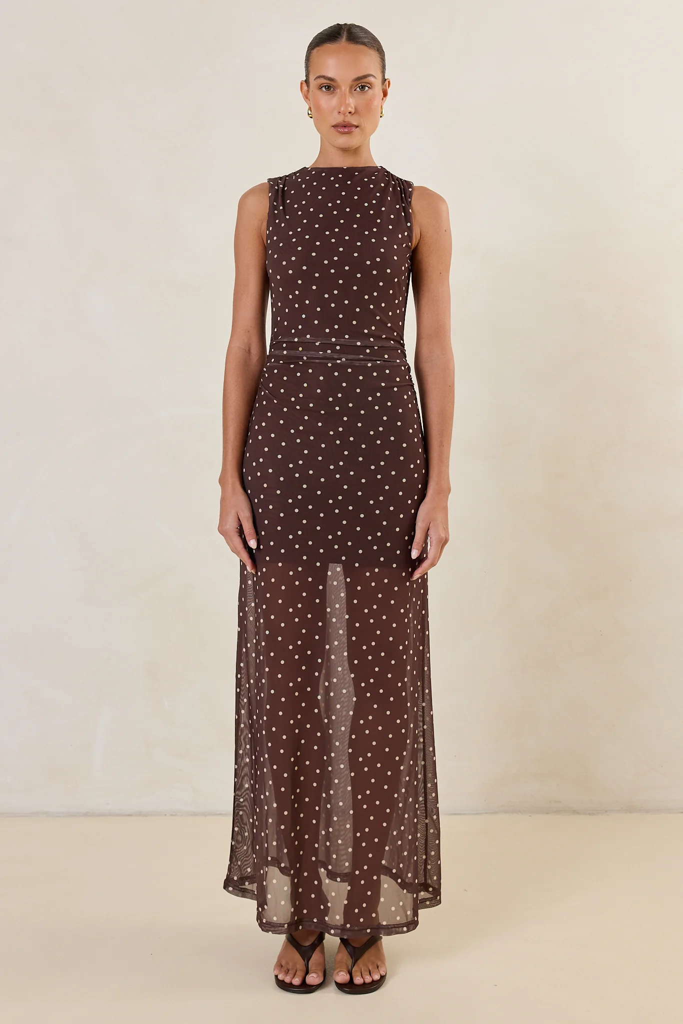 Isla Maxi Dress (Choc Micro Polka) - Image 4