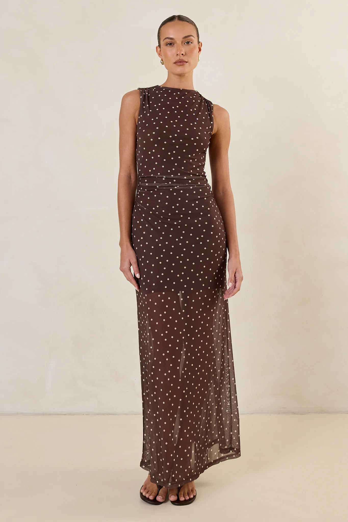 Isla Maxi Dress (Choc Micro Polka) - Image 5