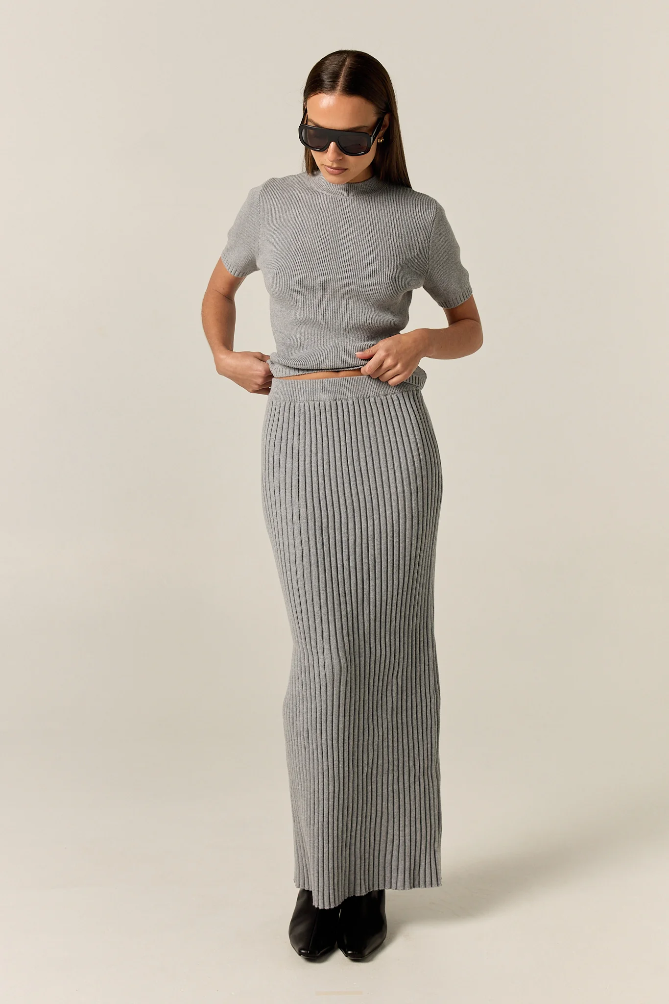 Jordy Ribbed Knit Midi Skirt (Grey) - Image 4