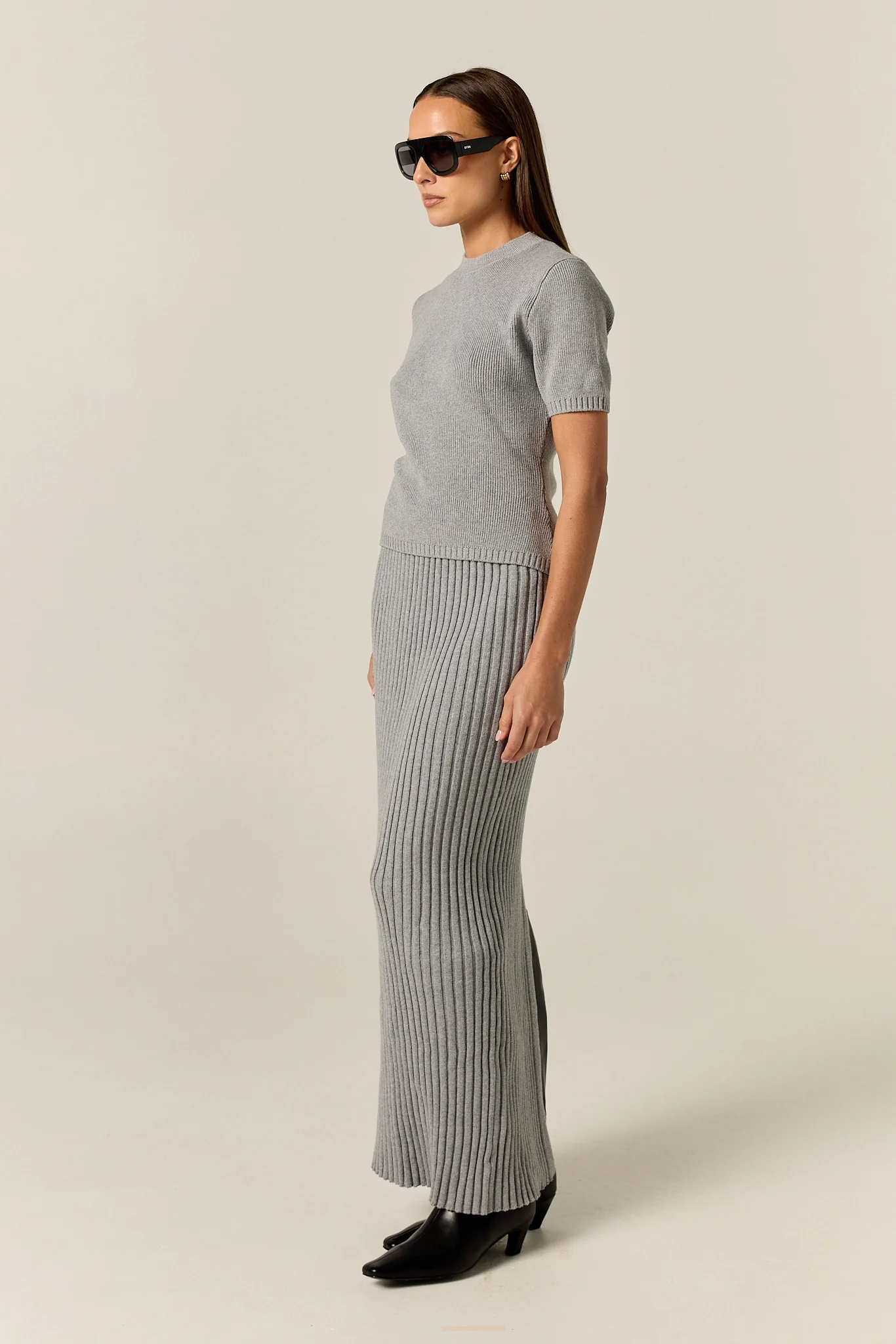 Jordy Ribbed Knit Midi Skirt (Grey) - Image 5