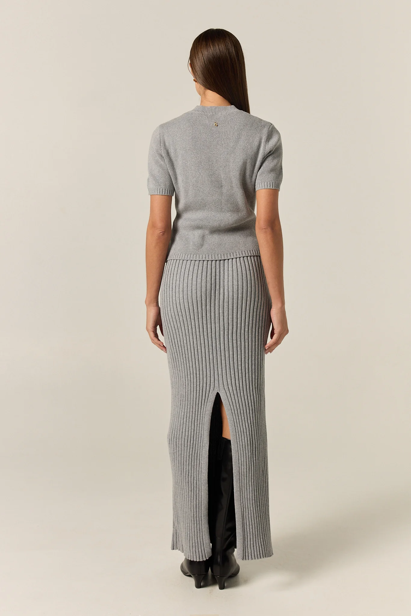 Jordy Ribbed Knit Midi Skirt (Grey) - Image 6