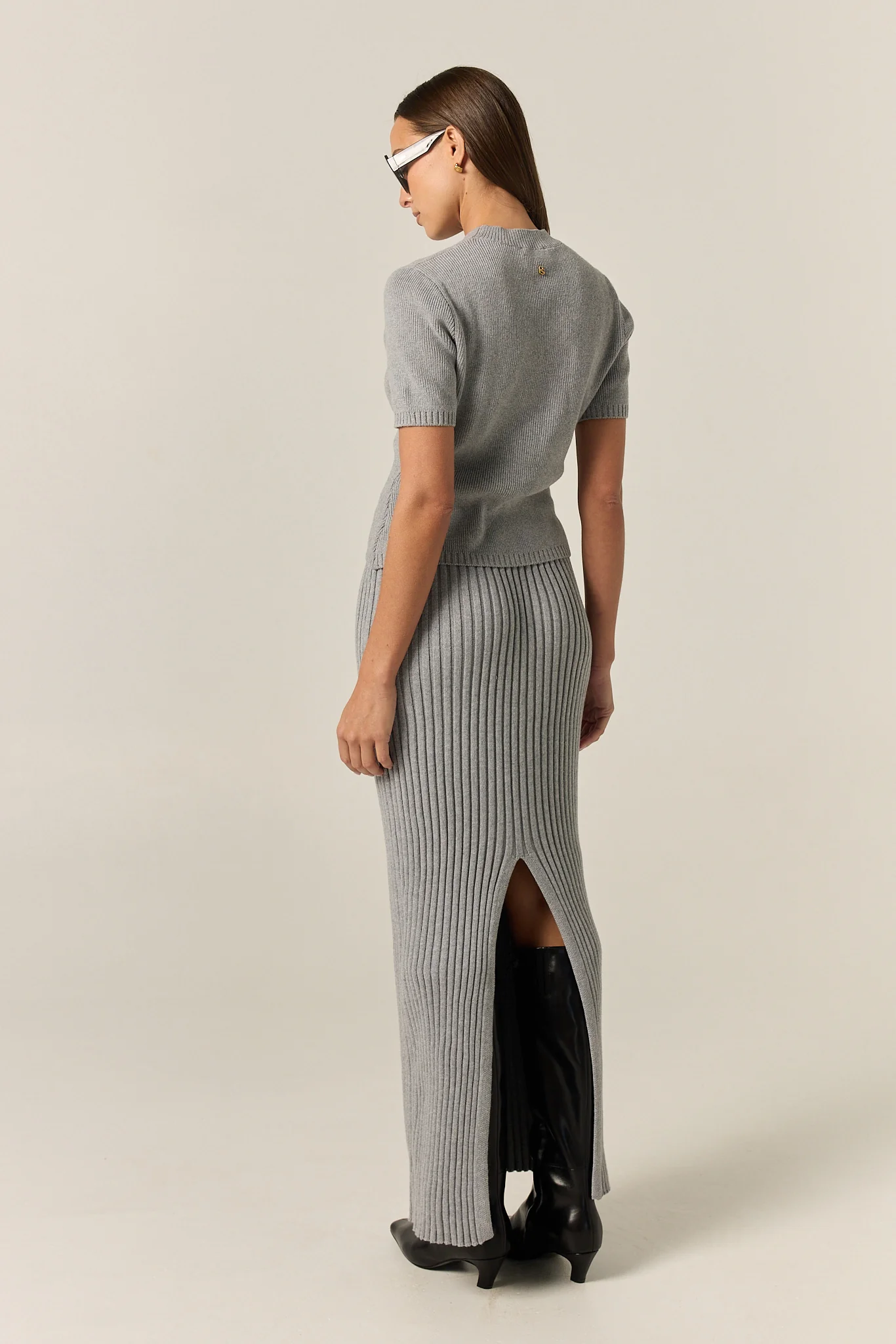 Jordy Ribbed Knit Midi Skirt (Grey) - Image 7