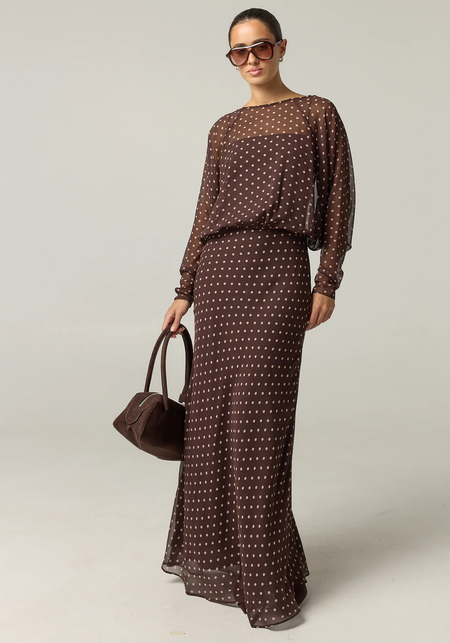 Junie Maxi Dress (Choc Micro Polka) - Image 2