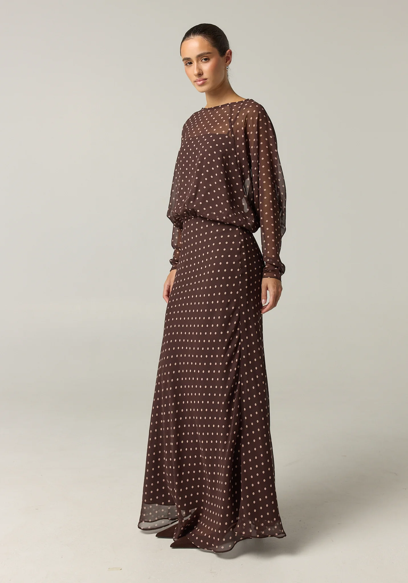 Junie Maxi Dress (Choc Micro Polka) - Image 3