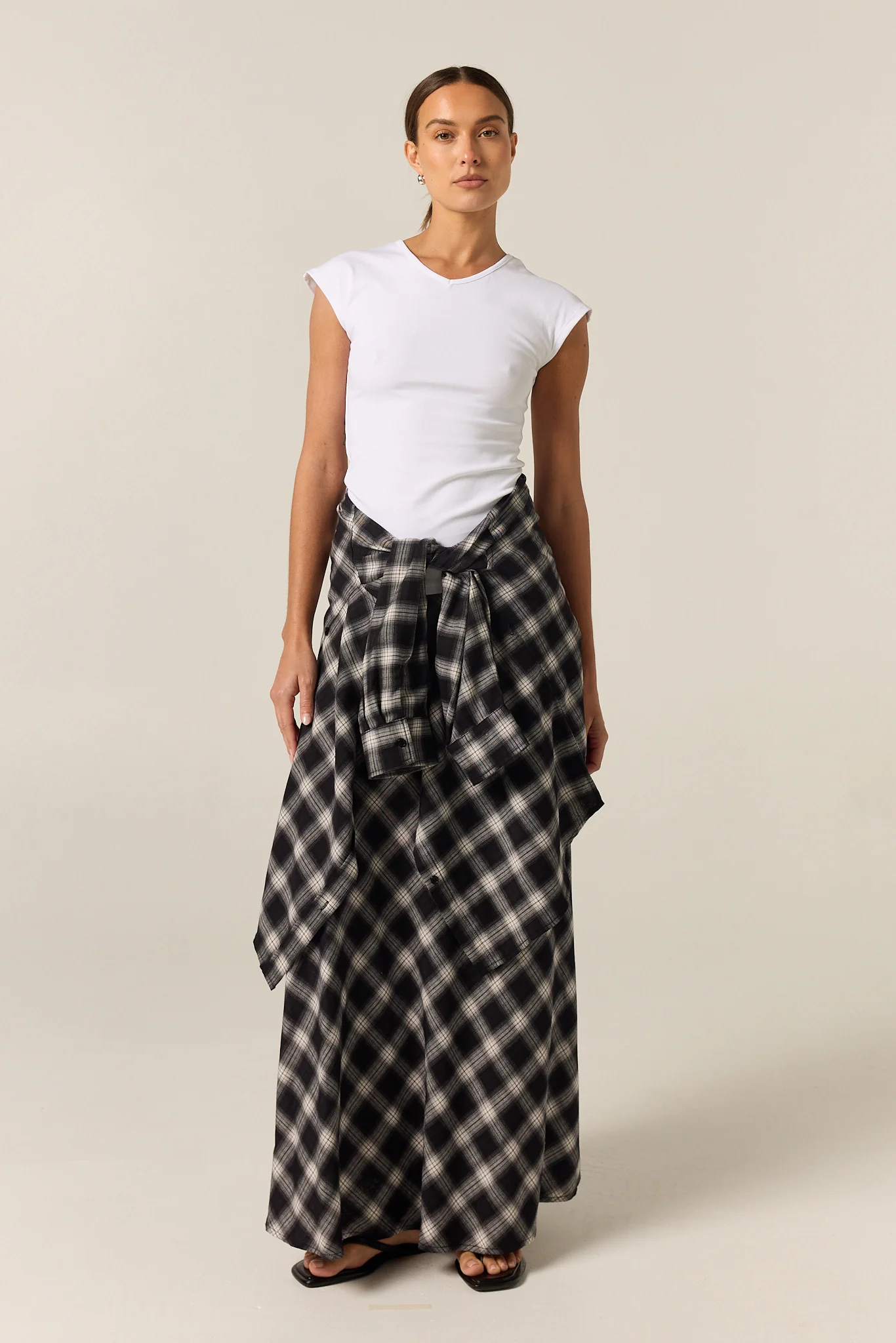 Lainey Midi Skirt (Black Plaid) - Image 3