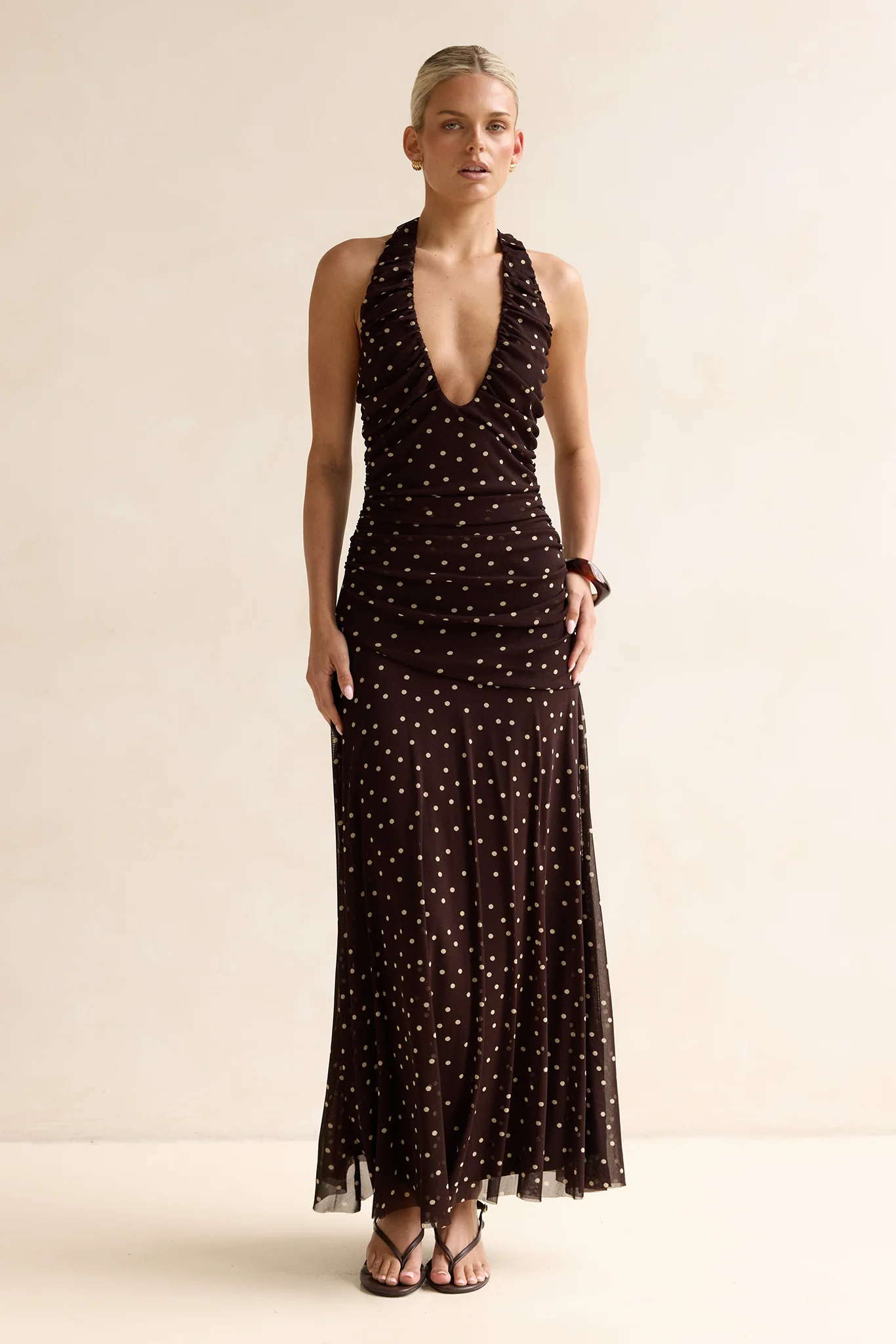 Lana Maxi Dress (Choc Micro Polka) - Image 3